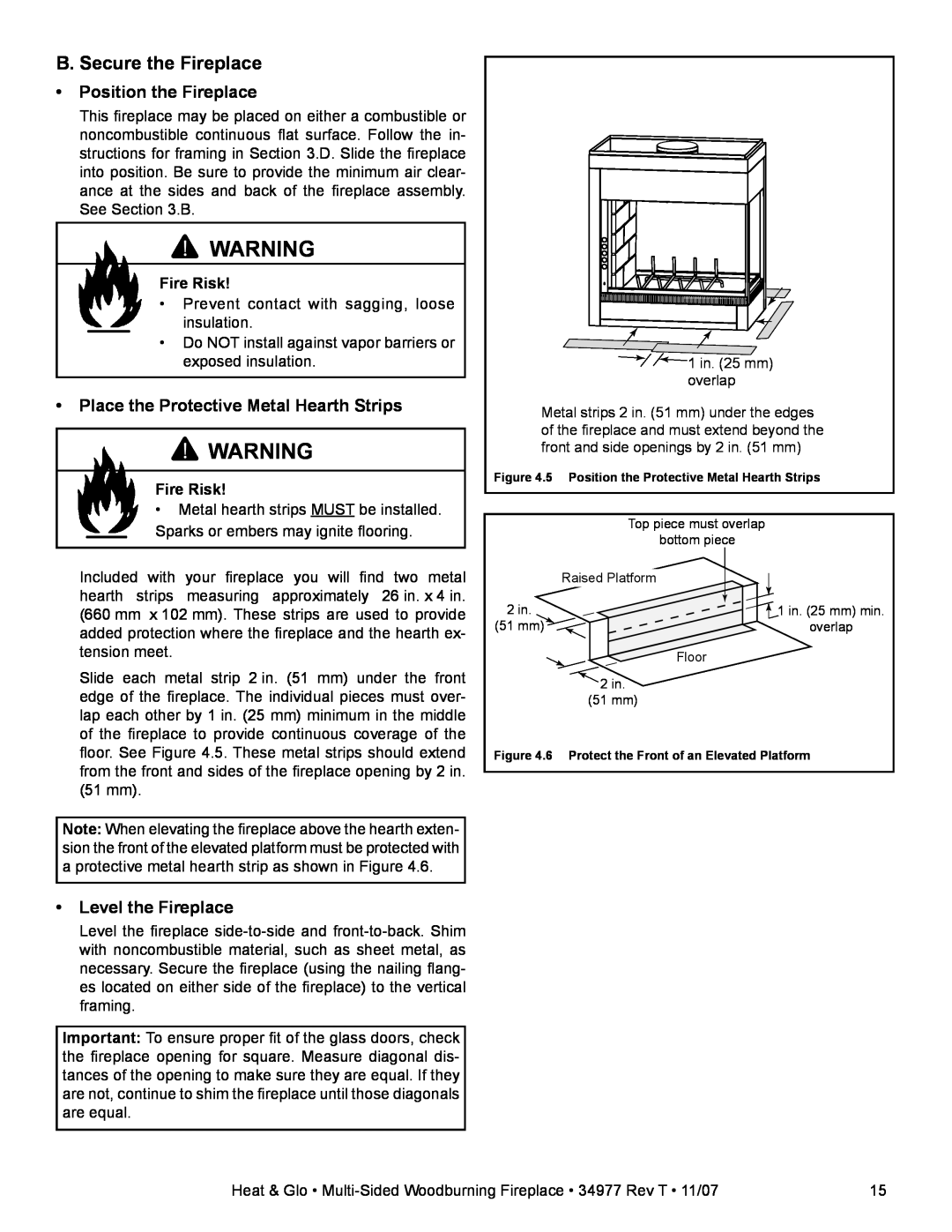 Heat & Glo LifeStyle BAY-40 B. Secure the Fireplace, Position the Fireplace, Place the Protective Metal Hearth Strips 