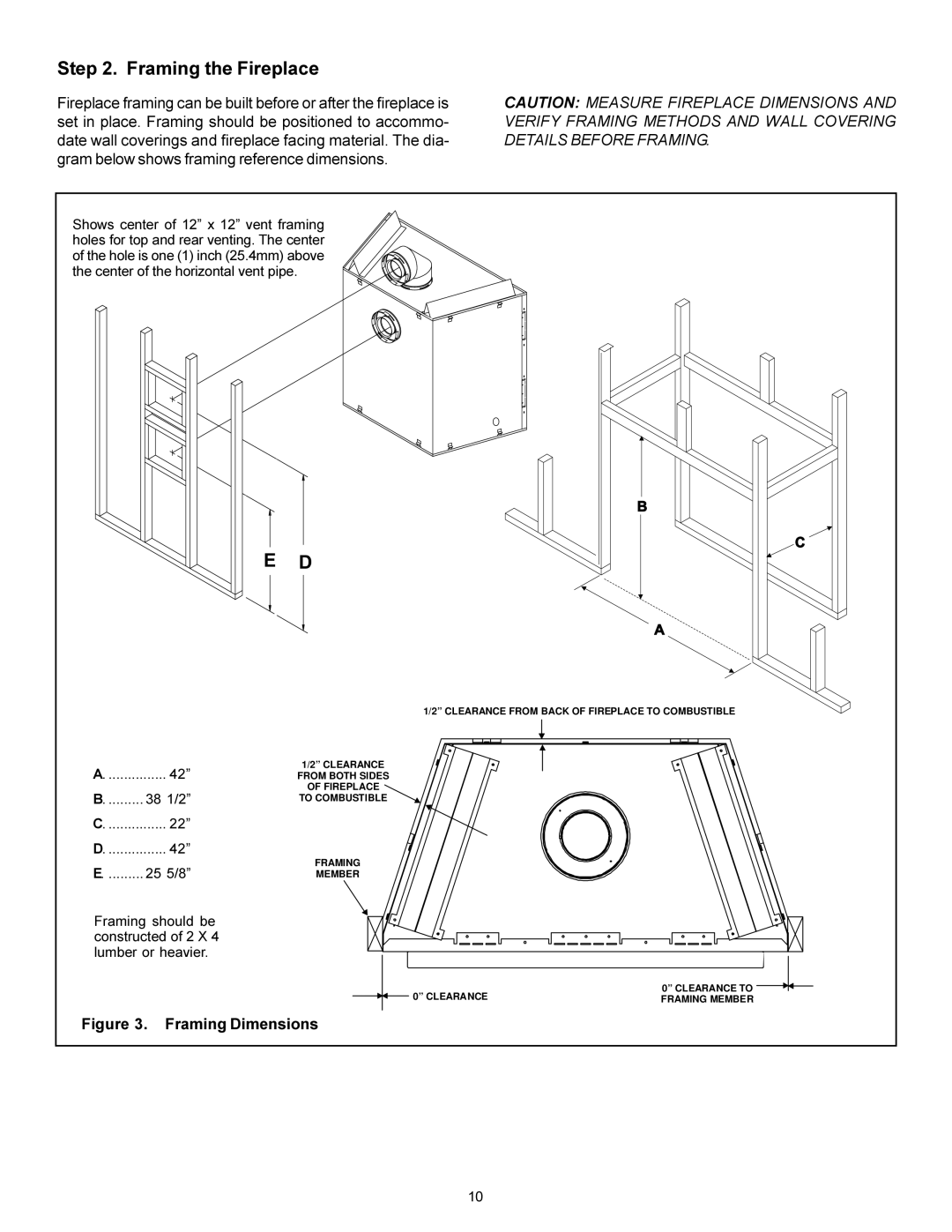 Heat & Glo LifeStyle BE-41 manual Framing the Fireplace, Framing Dimensions 