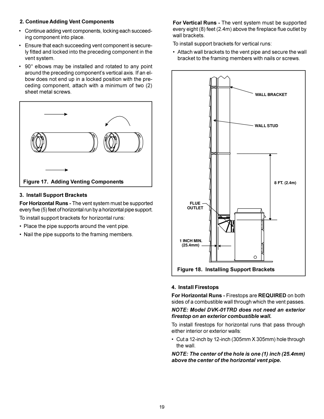 Heat & Glo LifeStyle BE-41 manual Continue Adding Vent Components, Install Support Brackets 