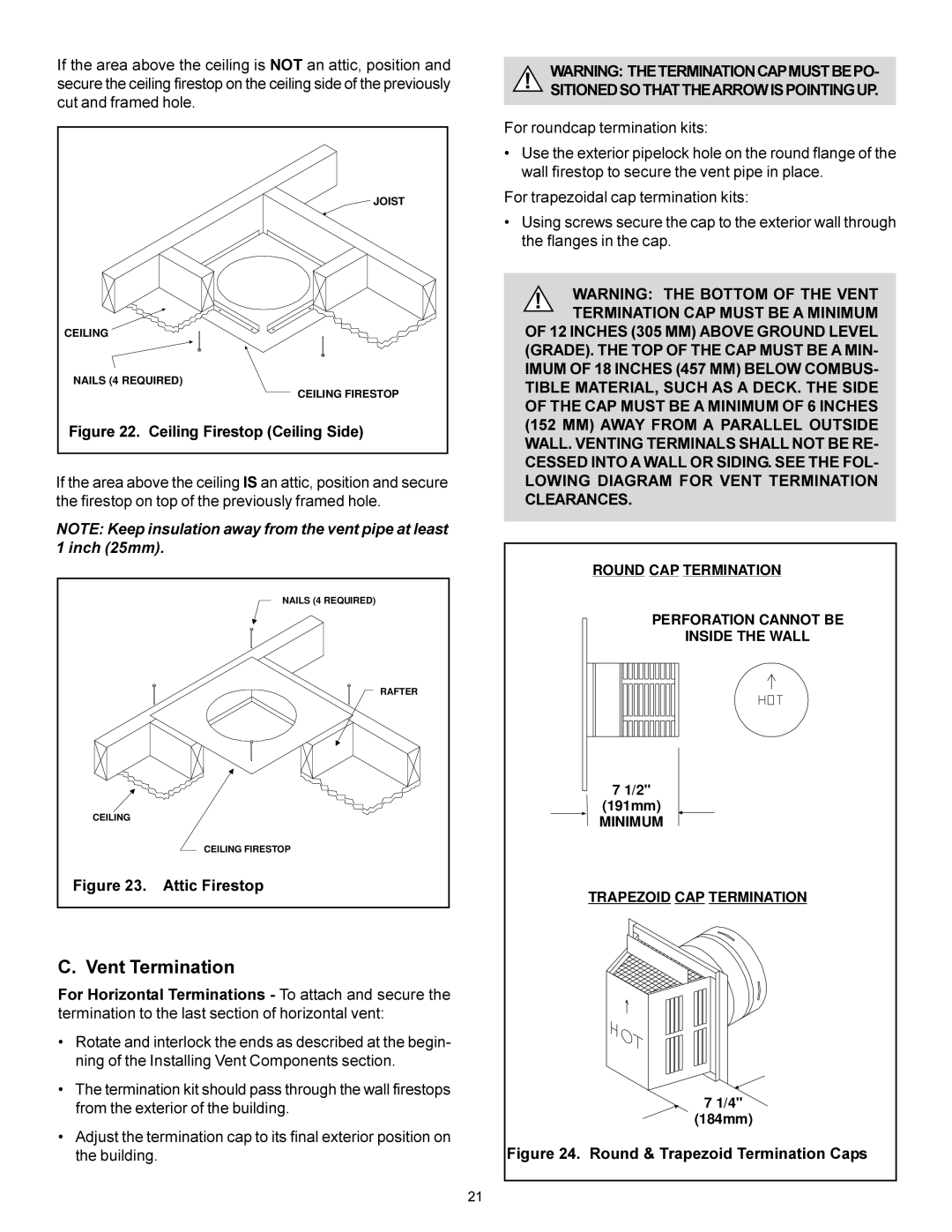 Heat & Glo LifeStyle BE-41 manual Vent Termination, Attic Firestop 