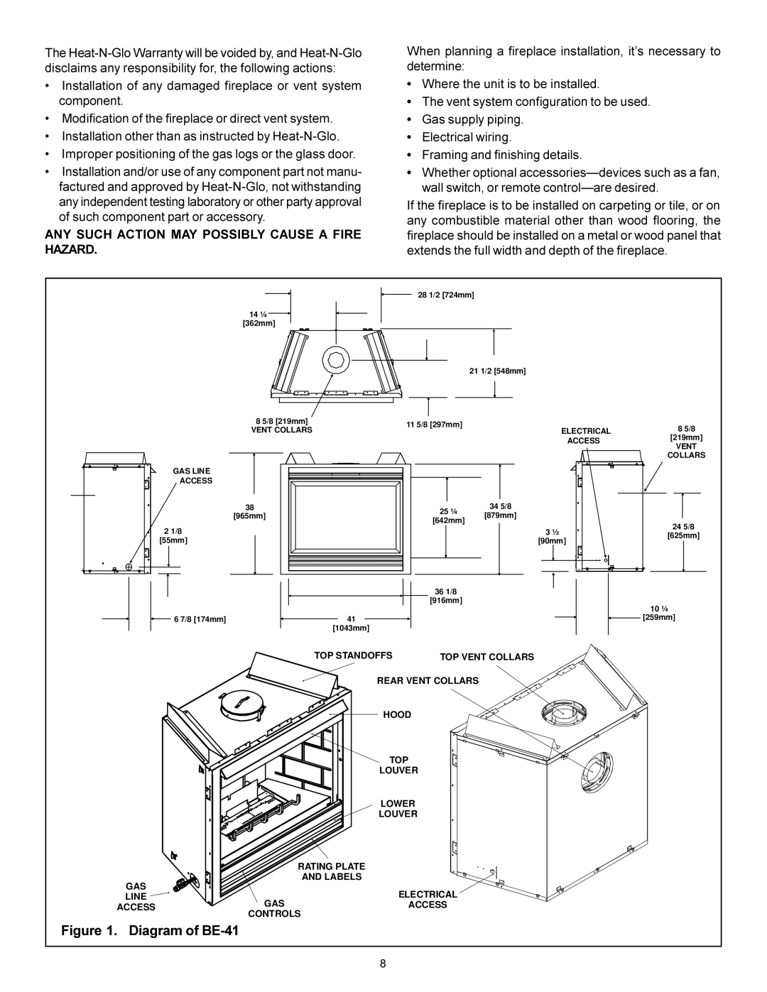 Heat & Glo LifeStyle BE-41 manual ANY Such Action MAY Possibly Cause a Fire Hazard, GAS Line Access 