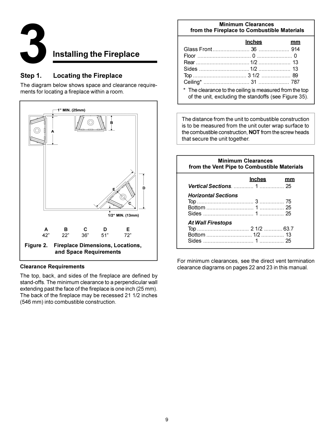 Heat & Glo LifeStyle BE-41 manual Locating the Fireplace, Fireplace Dimensions, Locations 