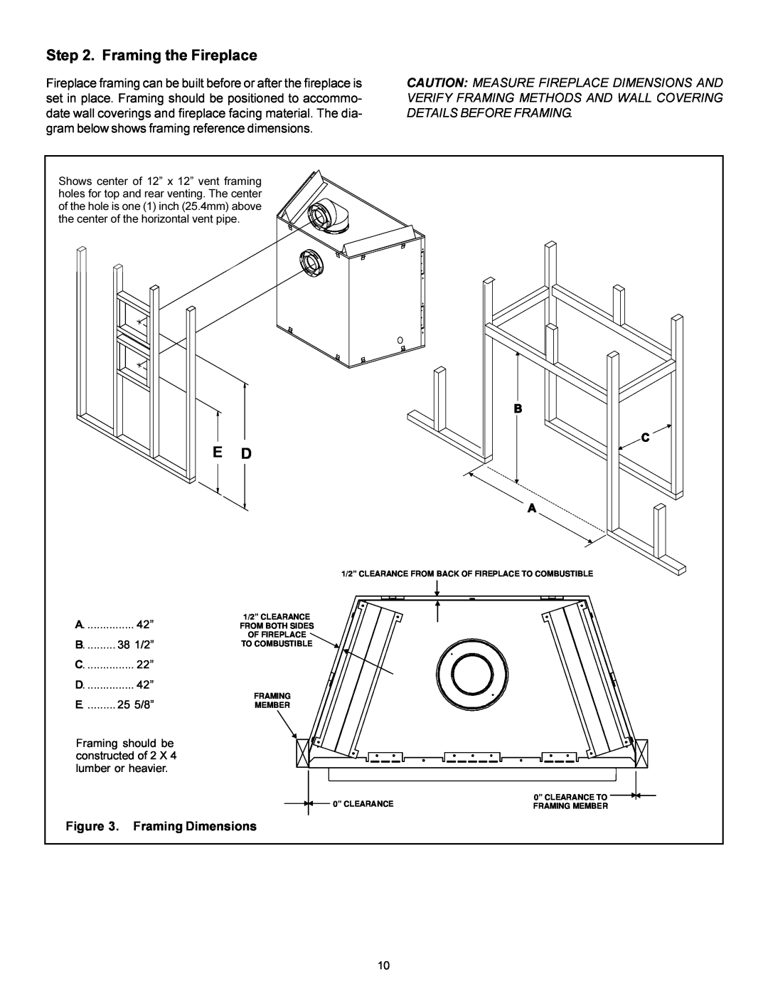 Heat & Glo LifeStyle BE-41 manual Framing the Fireplace, Framing Dimensions 