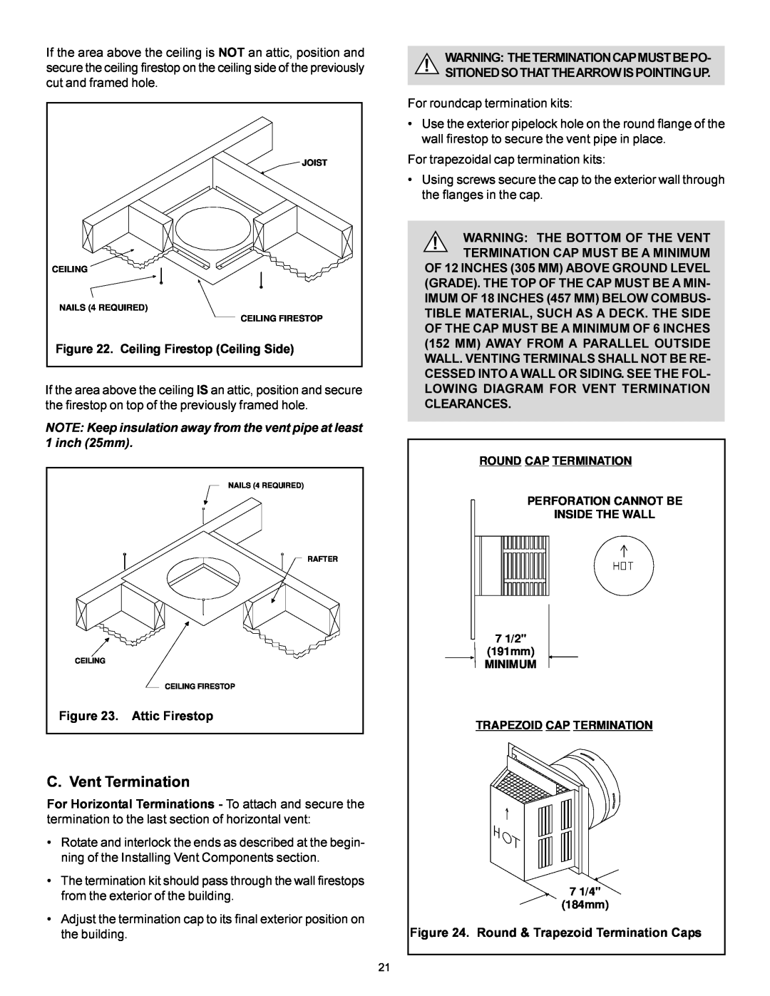 Heat & Glo LifeStyle BE-41 manual C. Vent Termination 