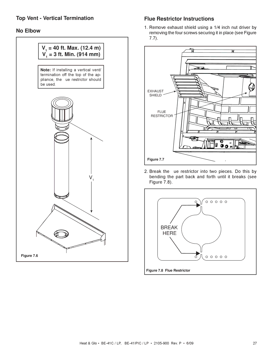 Heat & Glo LifeStyle BE-41IPILPC, BE-41C, BE-41IPIC, BE-41LPC owner manual Break Here 