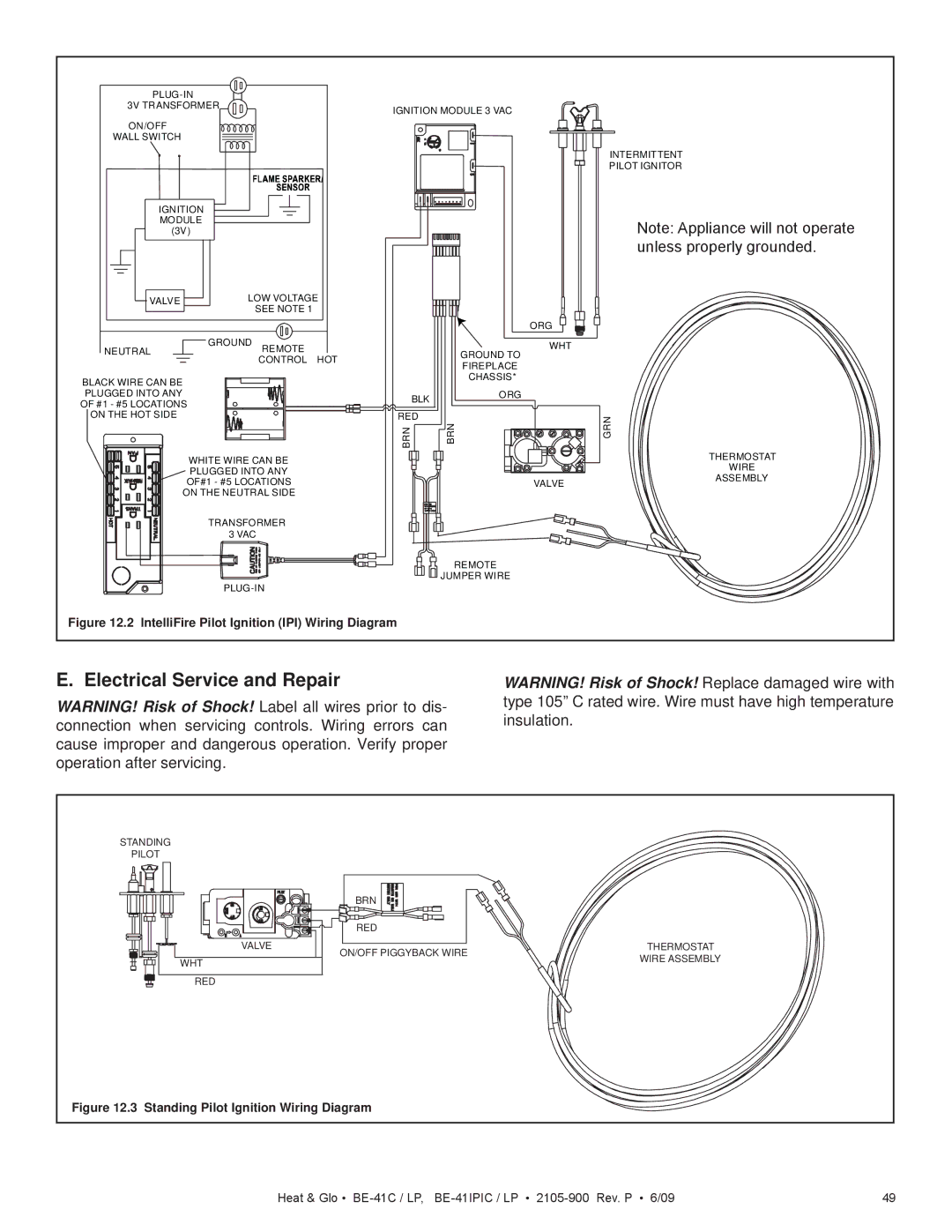 Heat & Glo LifeStyle BE-41IPIC, BE-41C Electrical Service and Repair, IntelliFire Pilot Ignition IPI Wiring Diagram 