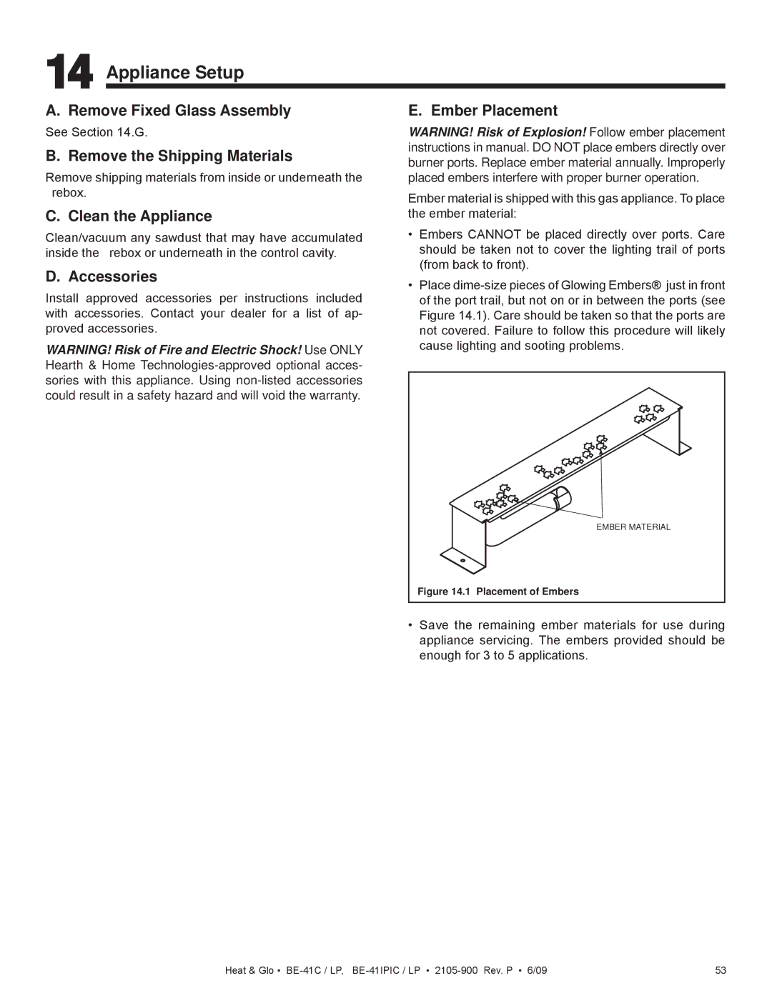 Heat & Glo LifeStyle BE-41IPIC, BE-41C, BE-41LPC, BE-41IPILPC owner manual Appliance Setup 