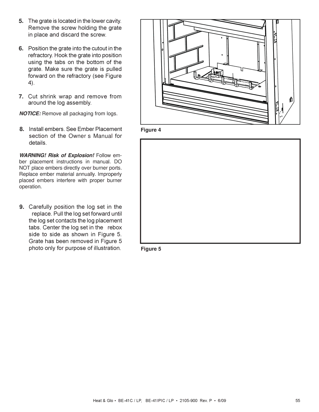 Heat & Glo LifeStyle BE-41IPILPC, BE-41C, BE-41IPIC, BE-41LPC owner manual Log Placement Tabs 