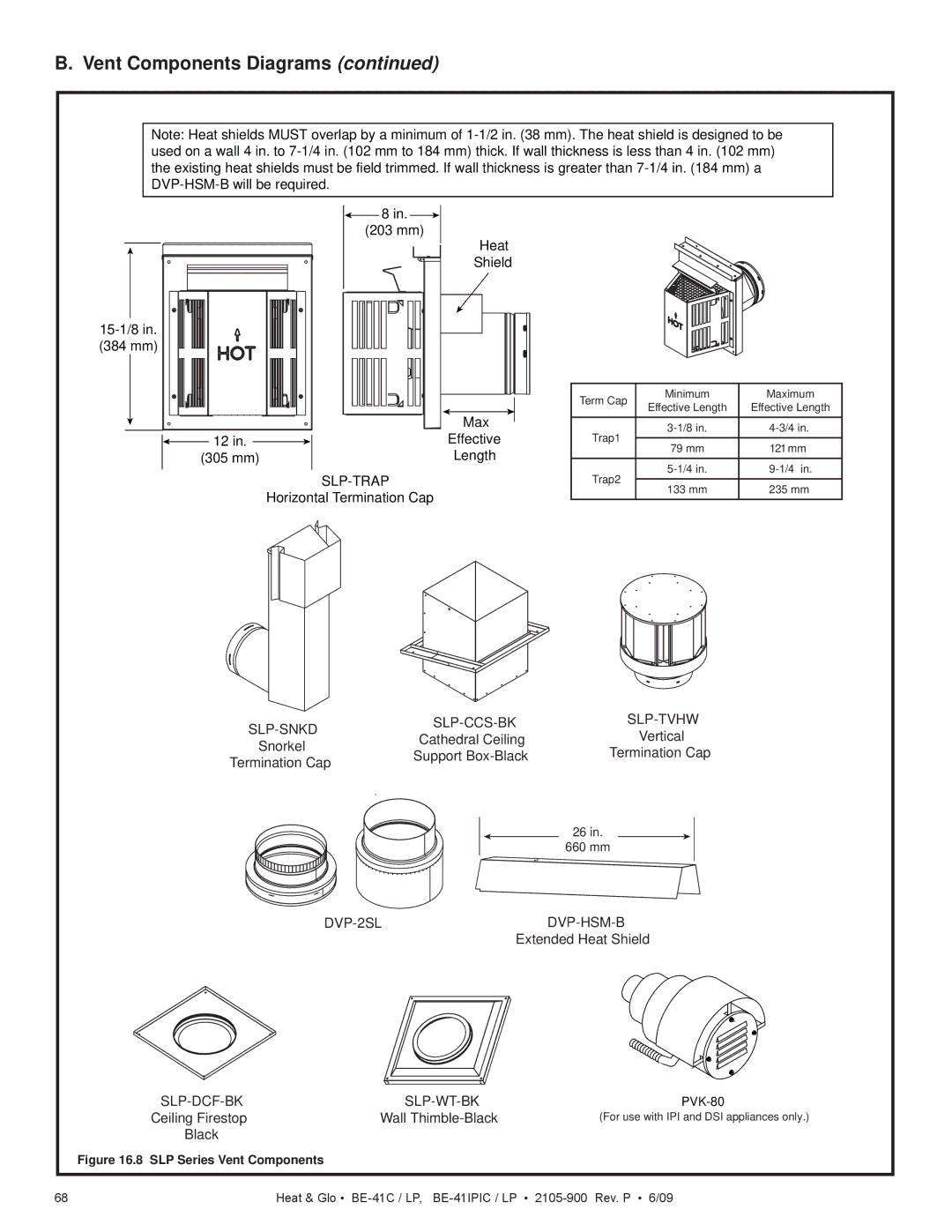 Heat & Glo LifeStyle BE-41C, BE-41IPIC Cathedral Ceiling, Snorkel, Support Box-Black Termination Cap, Ceiling Firestop 