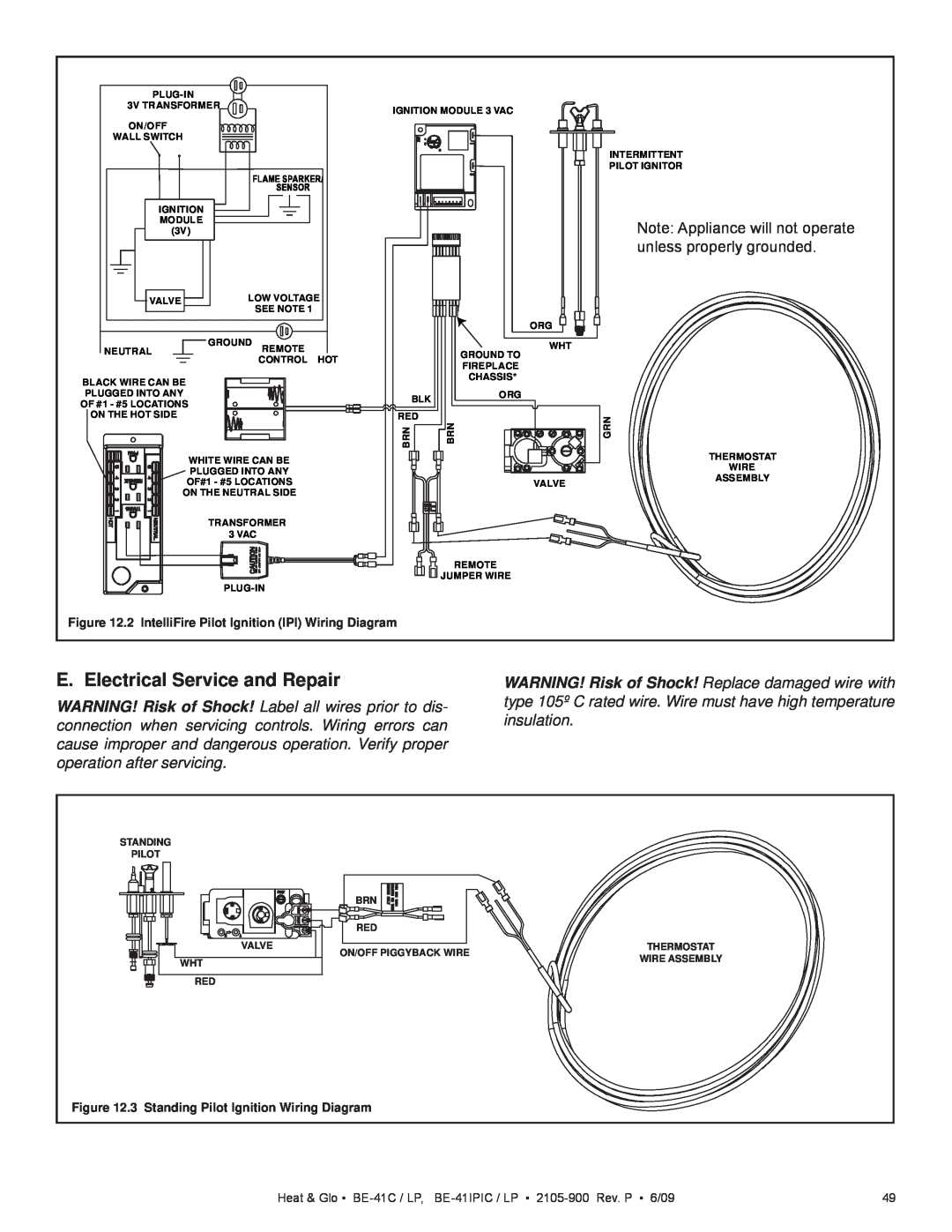 Heat & Glo LifeStyle BE-41IPIC, BE-41C, BE-41LPC, BE-41IPILPC owner manual E. Electrical Service and Repair, Figure 