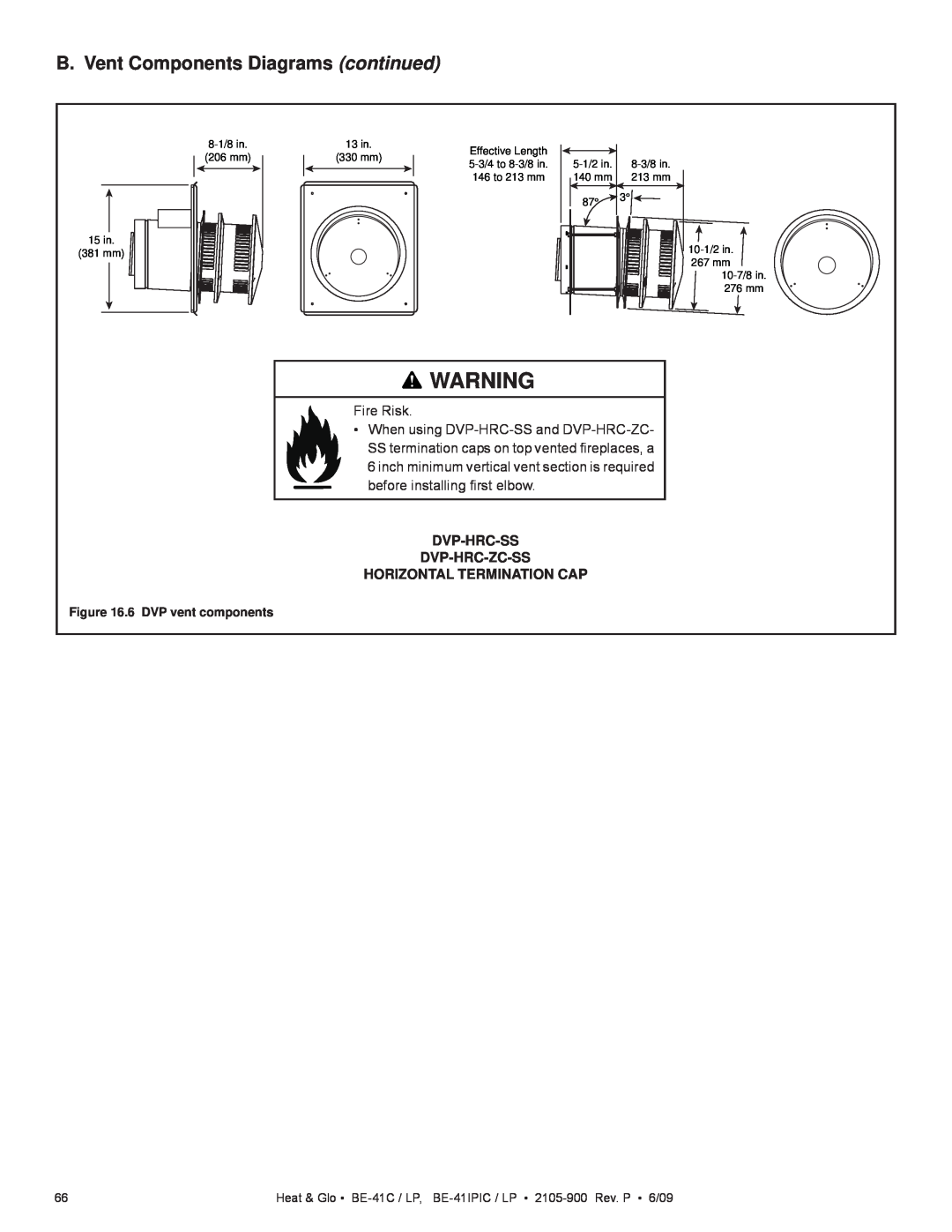 Heat & Glo LifeStyle BE-41LPC, BE-41C, BE-41IPIC B. Vent Components Diagrams continued, Fire Risk, Dvp-Hrc-Ss Dvp-Hrc-Zc-Ss 