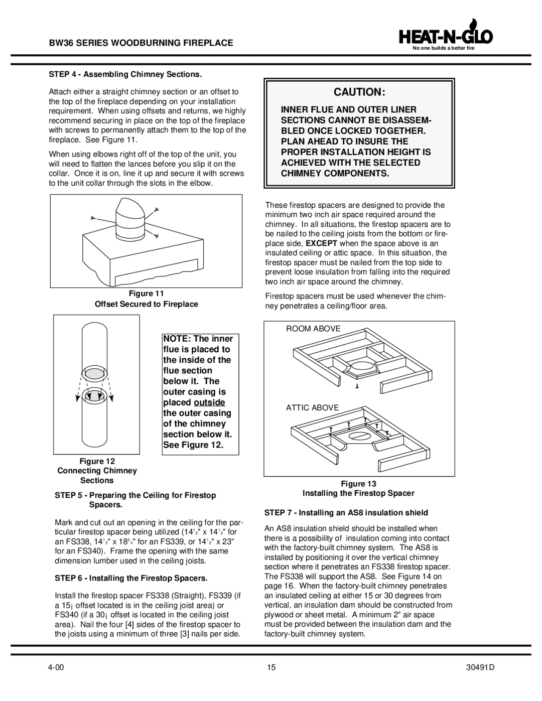 Heat & Glo LifeStyle BW36 operating instructions Assembling Chimney Sections, Installing the Firestop Spacers 