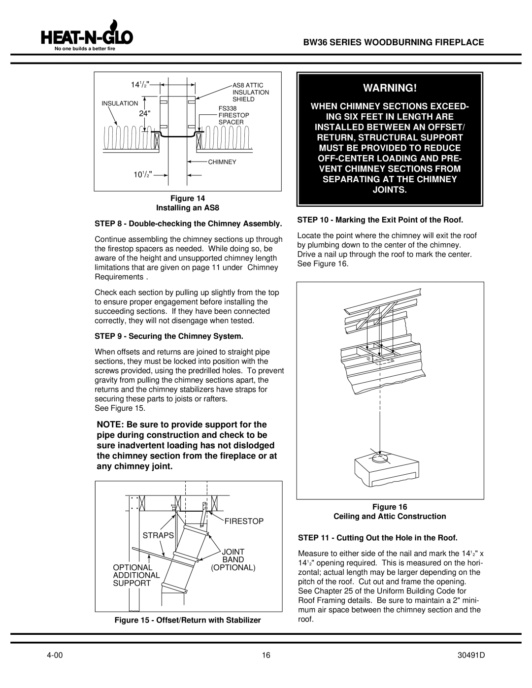 Heat & Glo LifeStyle BW36 Installing an AS8 Double-checking the Chimney Assembly, Securing the Chimney System 