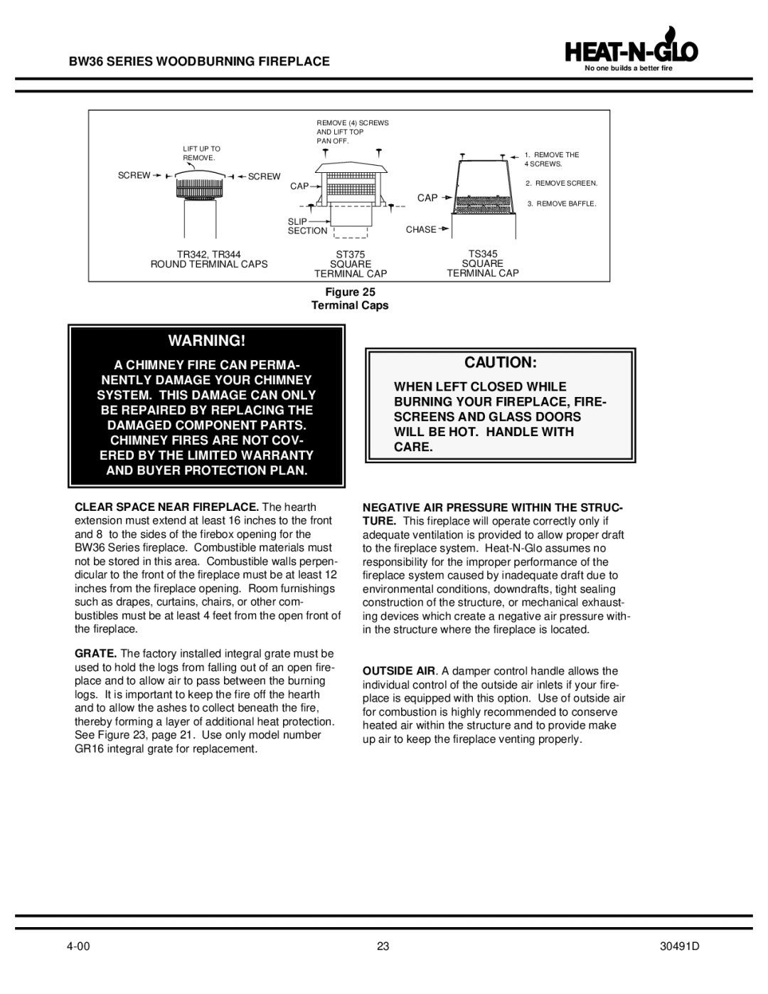 Heat & Glo LifeStyle BW36 operating instructions Terminal Caps 