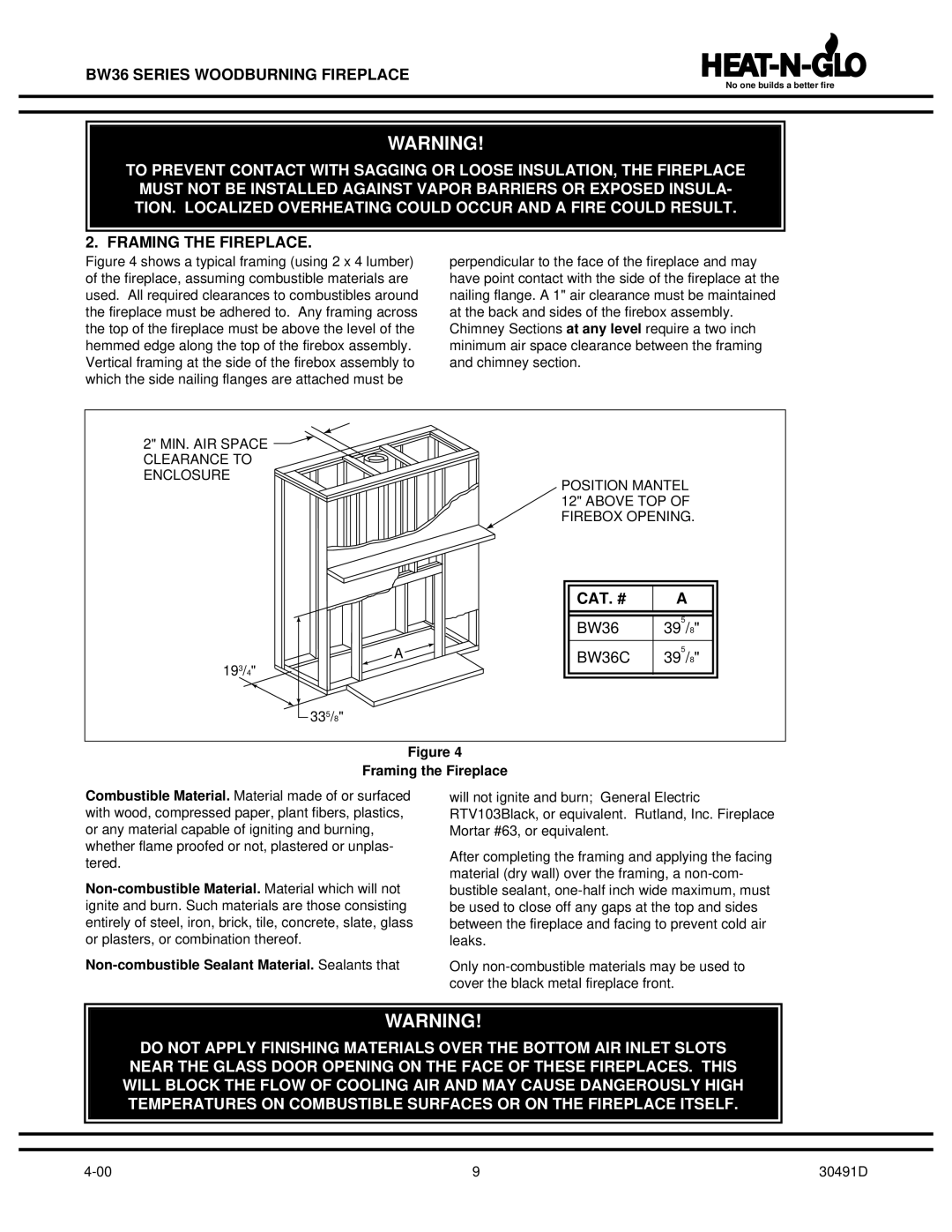 Heat & Glo LifeStyle BW36 operating instructions Framing the Fireplace 