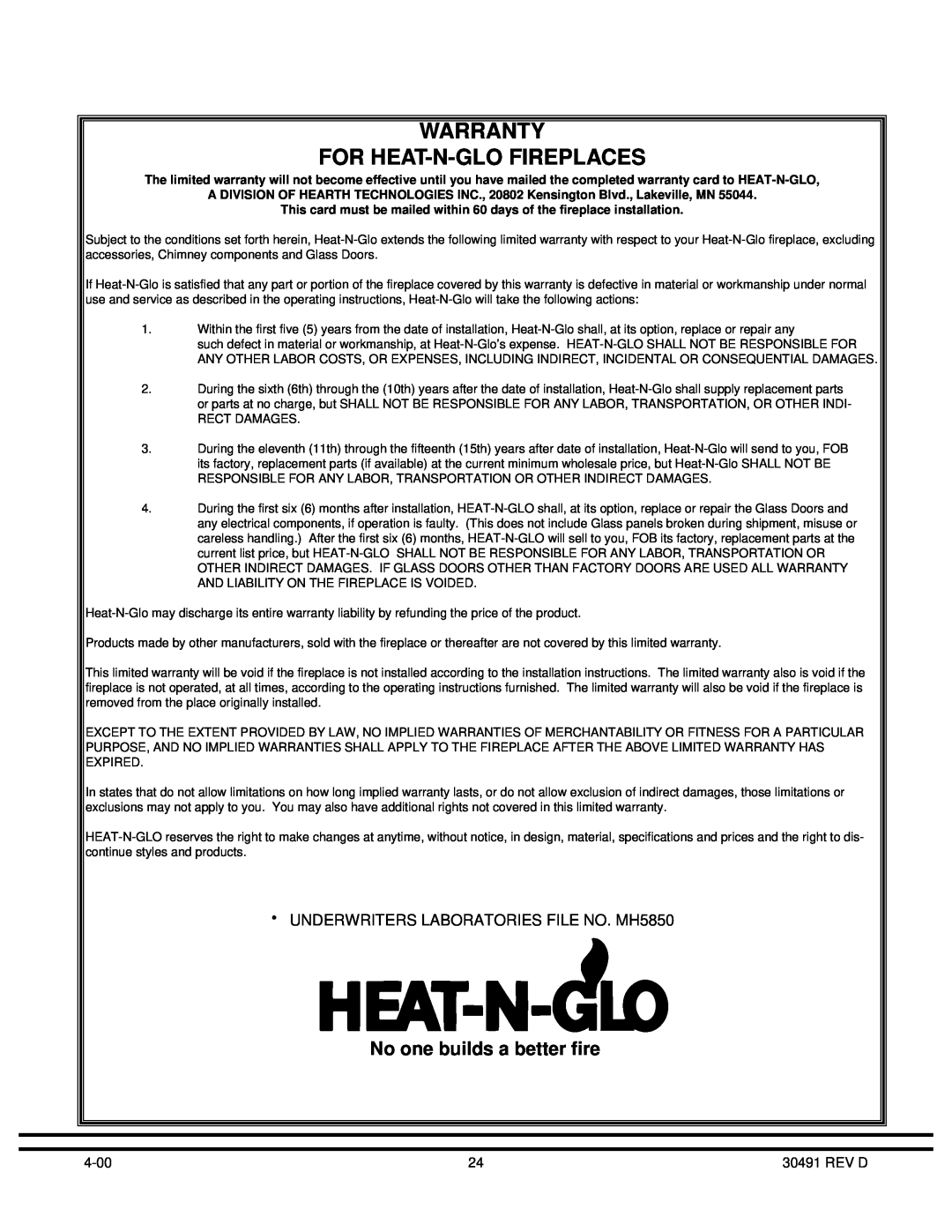 Heat & Glo LifeStyle BW36 operating instructions Warranty For Heat-N-Glofireplaces, No one builds a better fire 