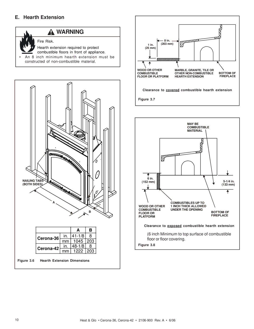 Heat & Glo LifeStyle CERONA-42, CERONA-36 owner manual Hearth Extension, Cerona-42 