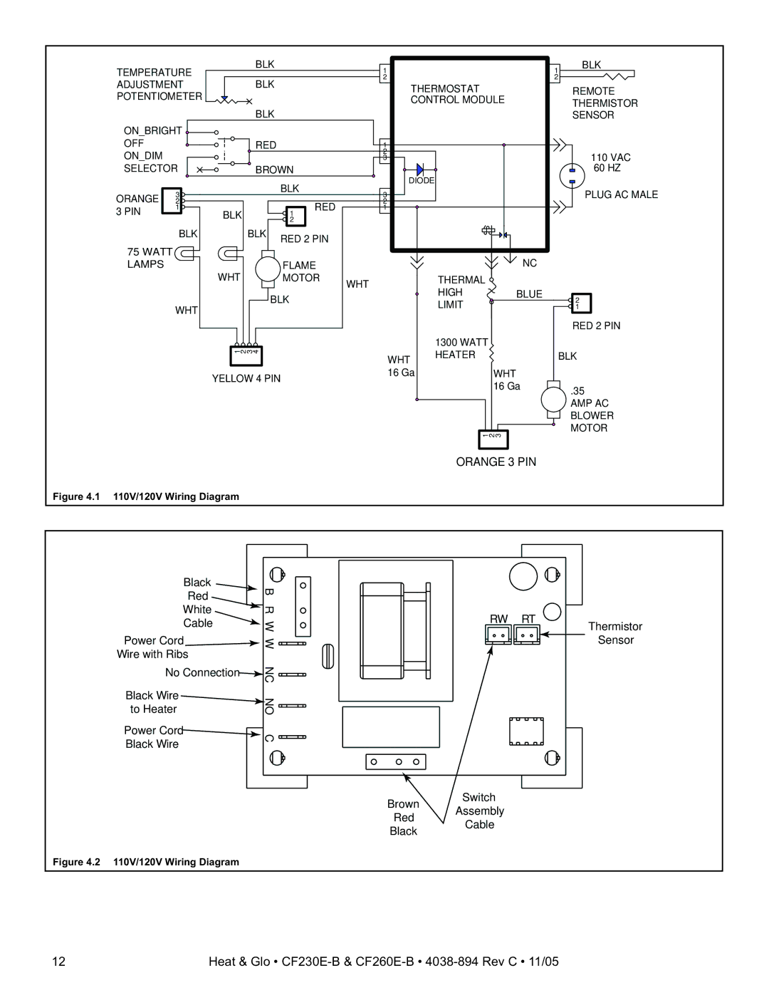 Heat & Glo LifeStyle CF230E-B, CF260E-B owner manual Orange 3 PIN 