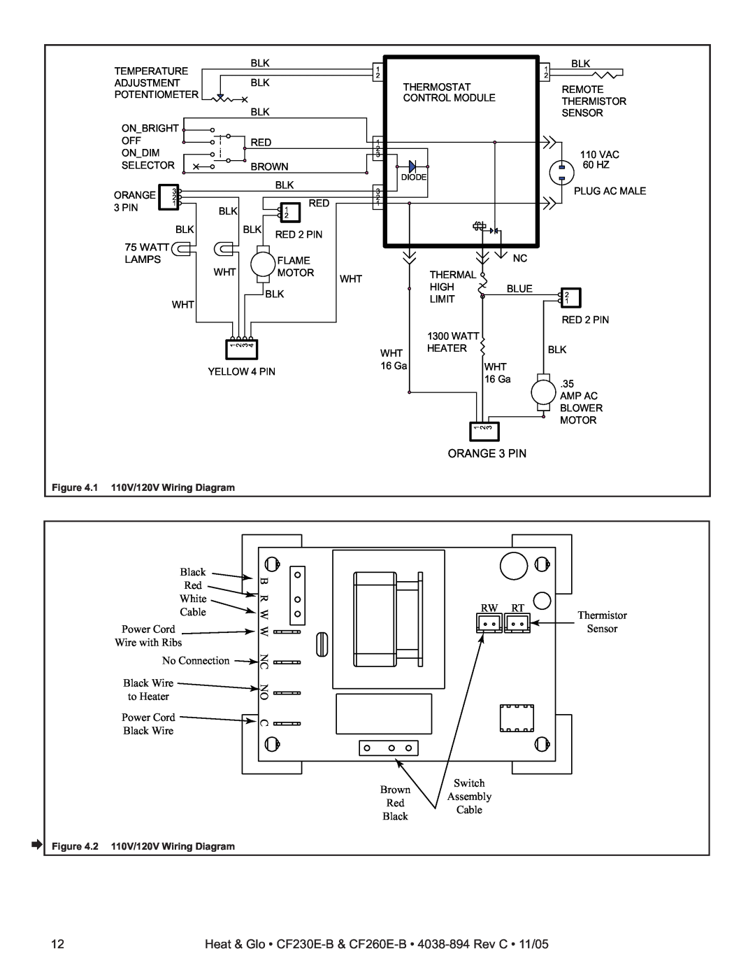 Heat & Glo LifeStyle CF230E-B, CF260E-B owner manual ORANGE 3 PIN 
