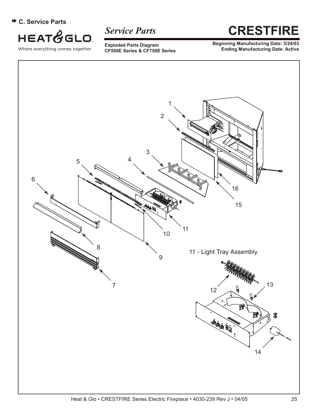 Heat & Glo LifeStyle CF550ENH, CF750EV, CF550EV, CF750ENH owner manual Crestfire, Service Parts 