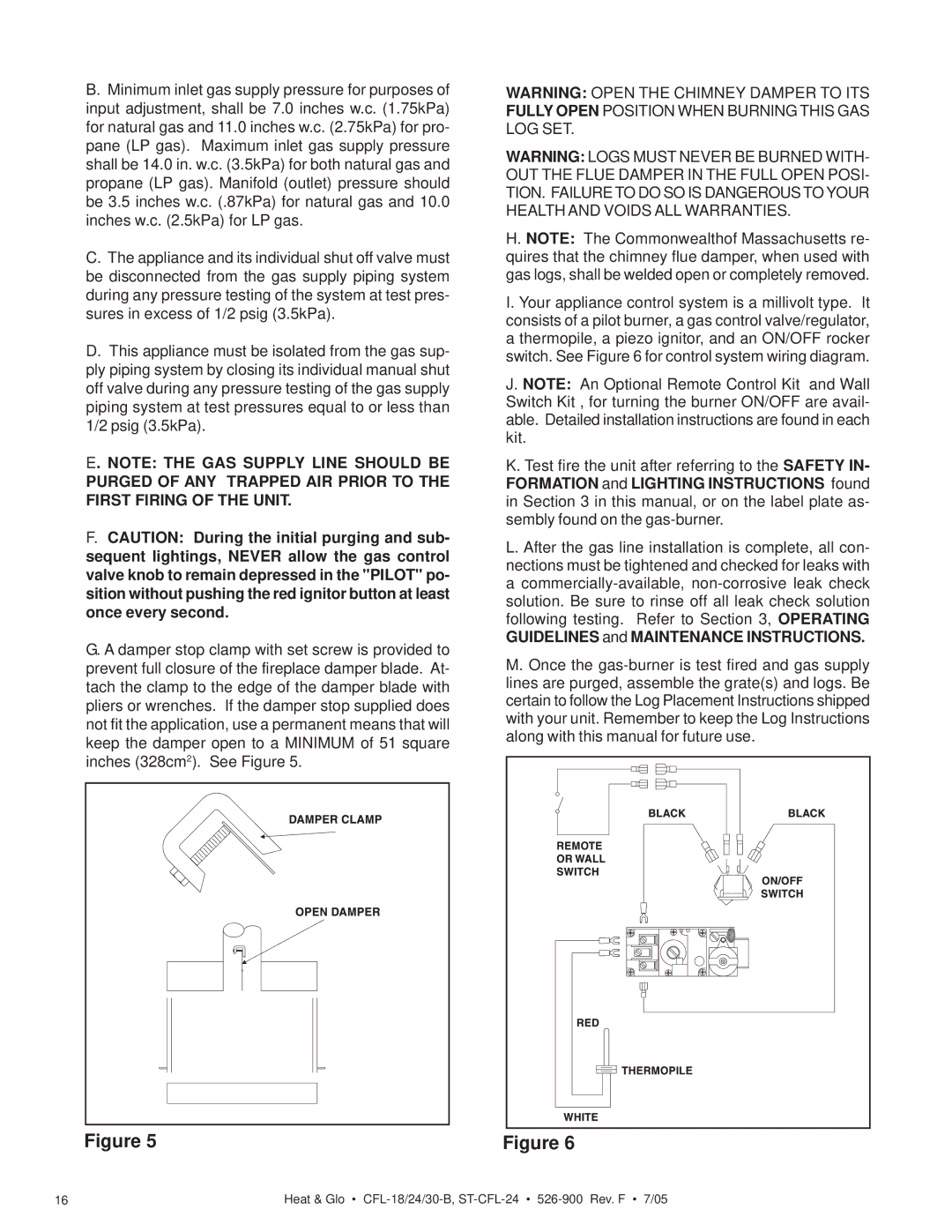 Heat & Glo LifeStyle CFL-30LP-B, CFL-24LP-B, CFL-18LP-B manual Heat & Glo CFL-18/24/30-B, ST-CFL-24 526-900 Rev. F 7/05 