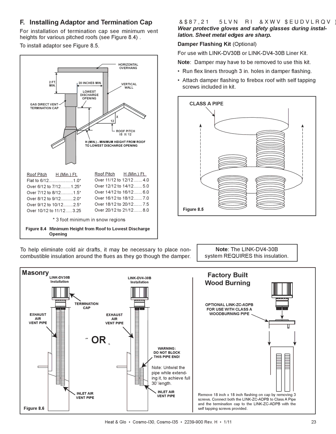 Heat & Glo LifeStyle Cosmo-130 Installing Adaptor and Termination Cap, Masonry, Factory Built Wood Burning, Class a Pipe 