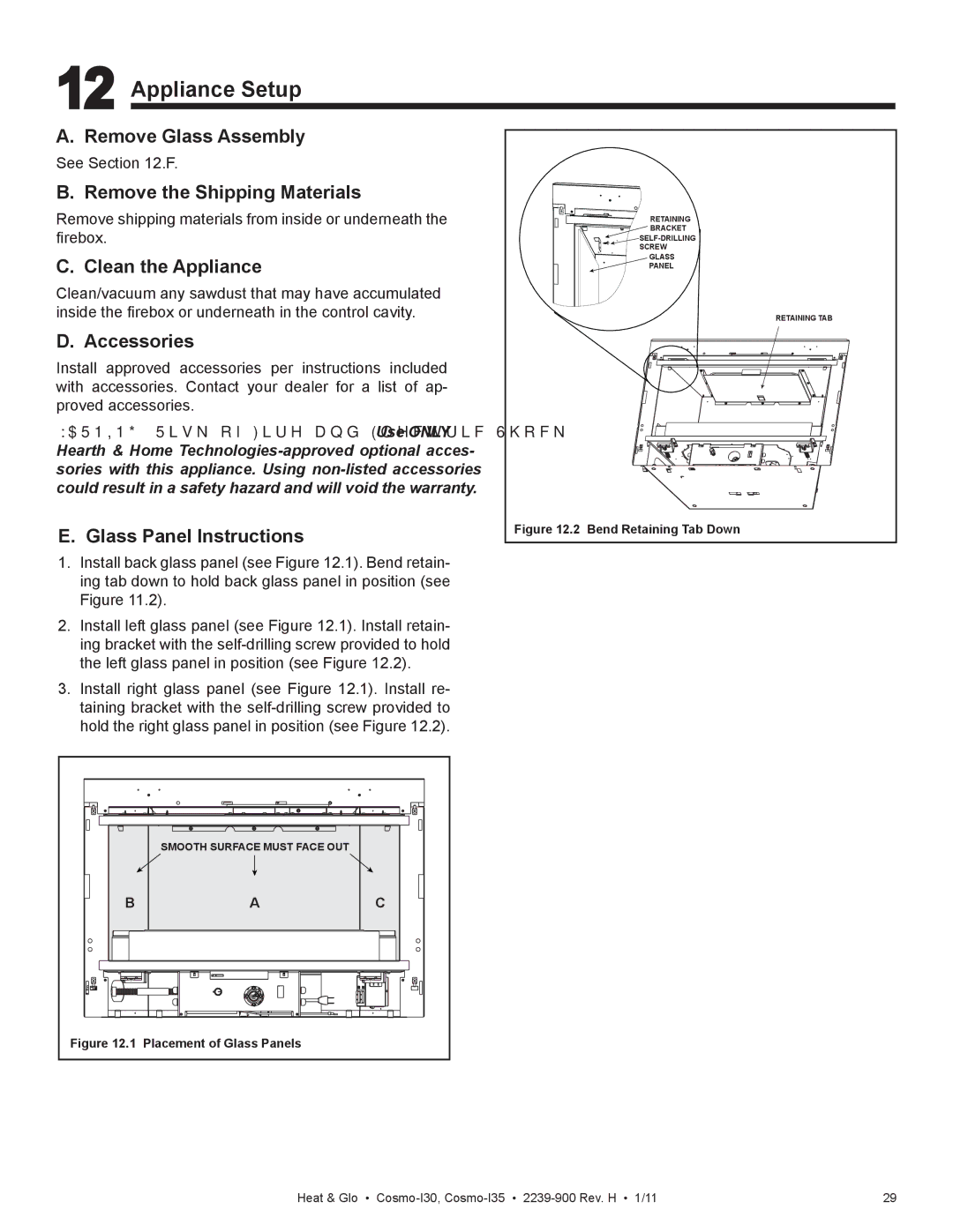 Heat & Glo LifeStyle Cosmo-130 owner manual Appliance Setup 