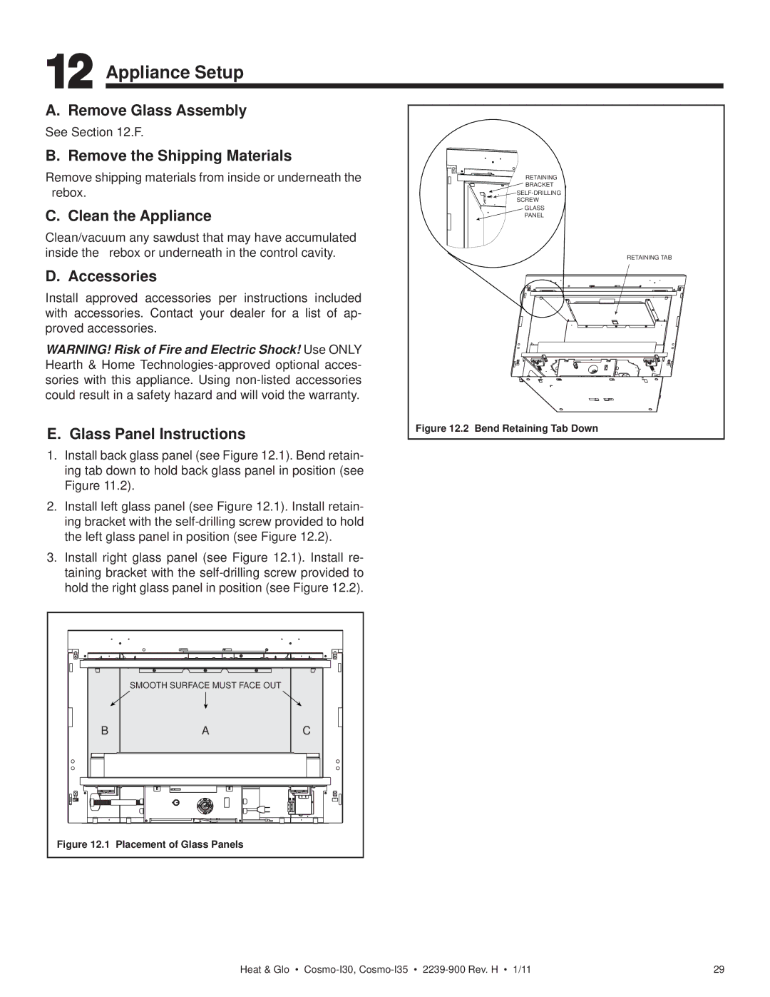 Heat & Glo LifeStyle COSMO-I30, COSMO-I35 owner manual Appliance Setup 