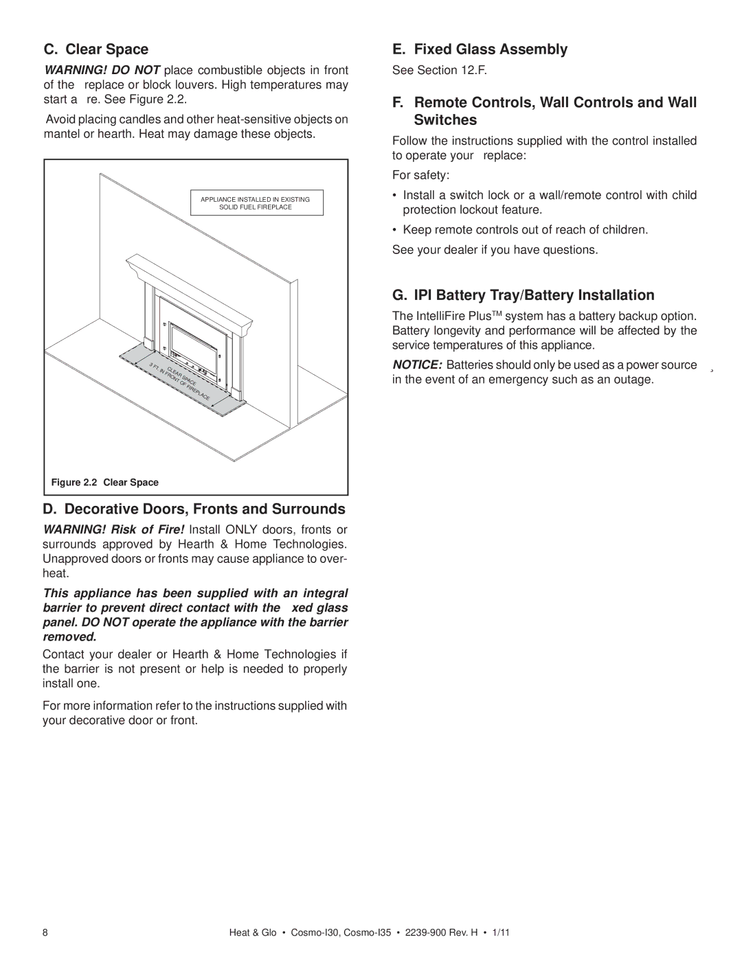 Heat & Glo LifeStyle COSMO-I35, COSMO-I30 Clear Space, Decorative Doors, Fronts and Surrounds, Fixed Glass Assembly 