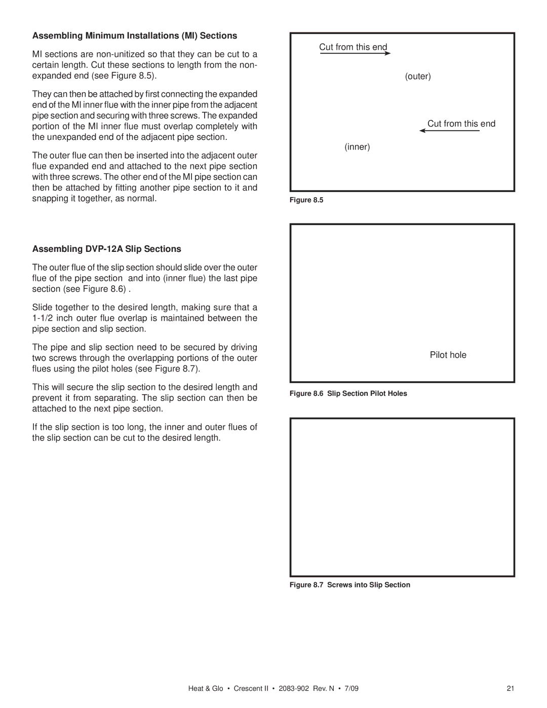 Heat & Glo LifeStyle CRESCENT II Assembling Minimum Installations MI Sections, Assembling DVP-12A Slip Sections 