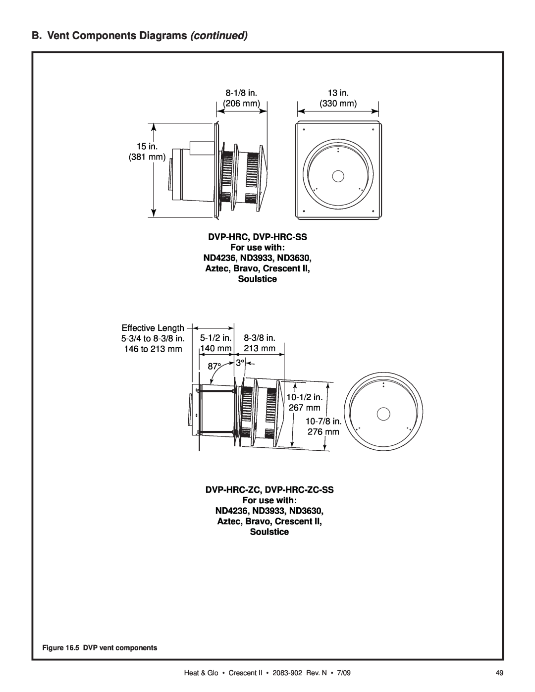 Heat & Glo LifeStyle CRESCENT II B. Vent Components Diagrams continued, DVP-HRC, DVP-HRC-SS For use with, Soulstice 