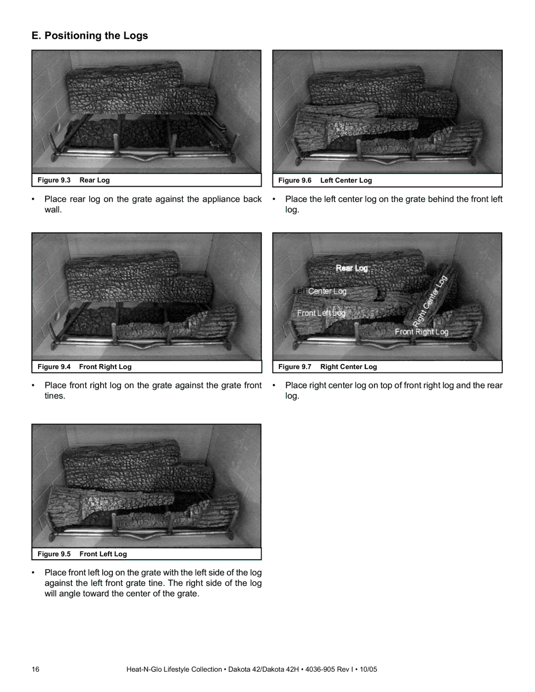 Heat & Glo LifeStyle DAKOTA 42H owner manual Positioning the Logs, Rear Log 