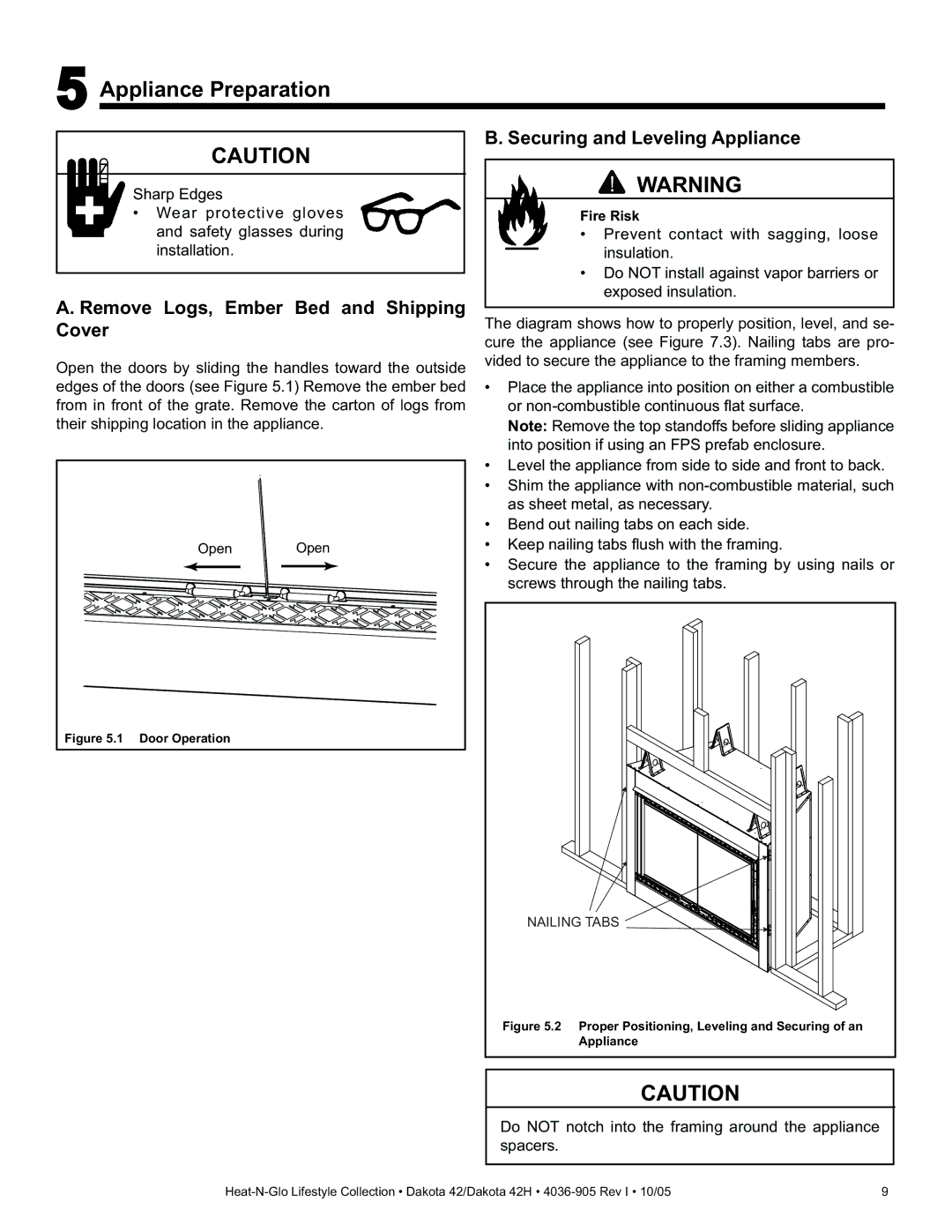 Heat & Glo LifeStyle DAKOTA 42H owner manual Appliance Preparation, Remove Logs, Ember Bed and Shipping Cover 