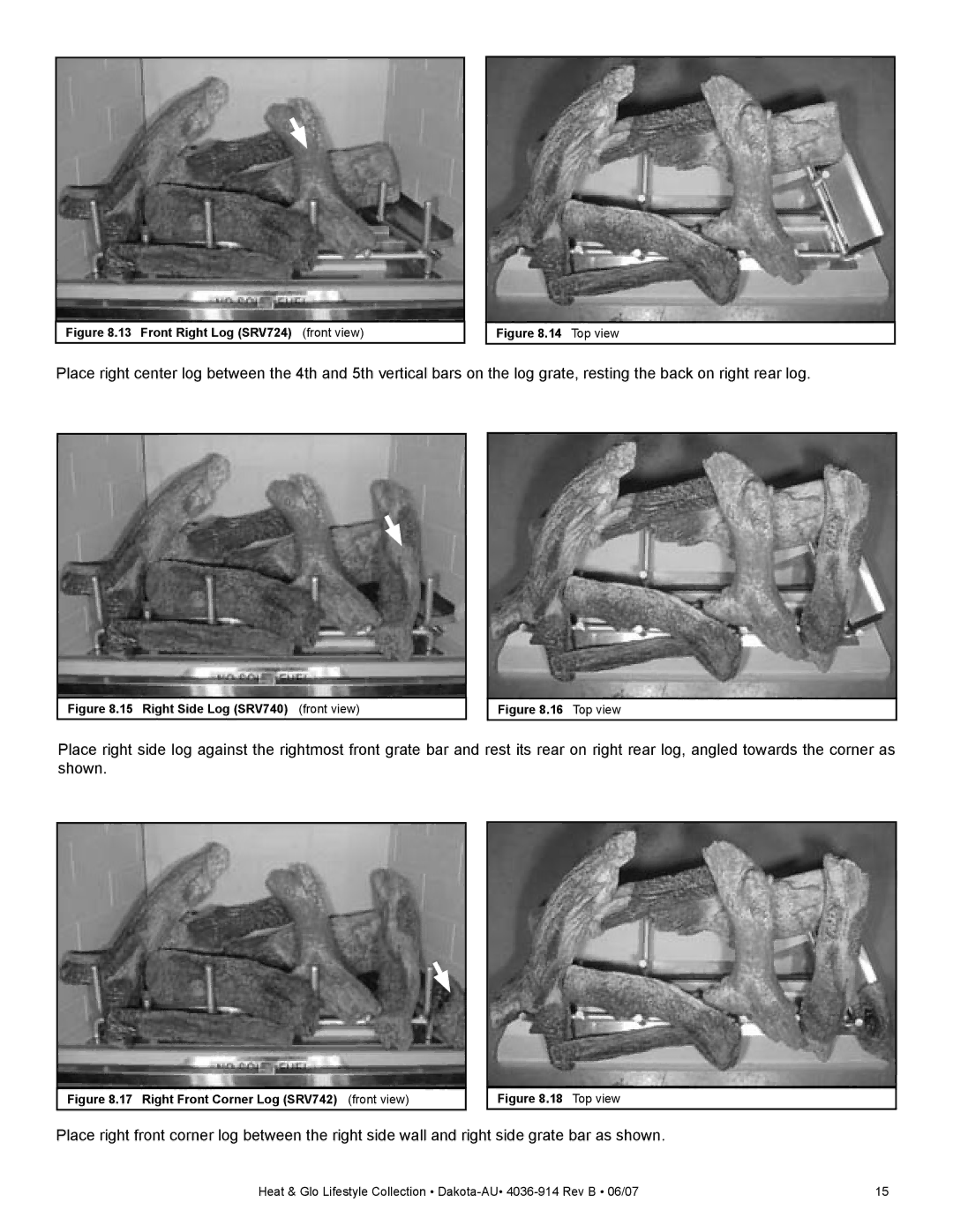 Heat & Glo LifeStyle DAKOTA-AU manual Front Right Log SRV724 front view 