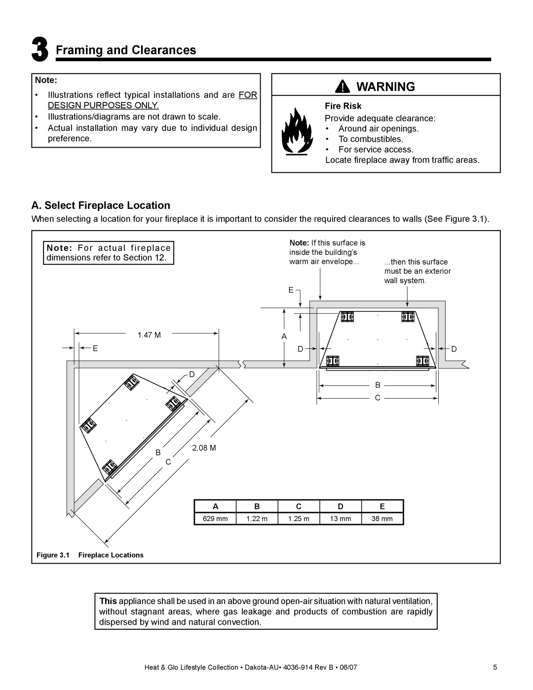 Heat & Glo LifeStyle DAKOTA-AU manual Framing and Clearances, Select Fireplace Location 