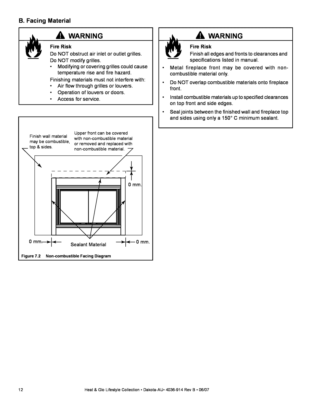 Heat & Glo LifeStyle DAKOTA-AU manual B. Facing Material 