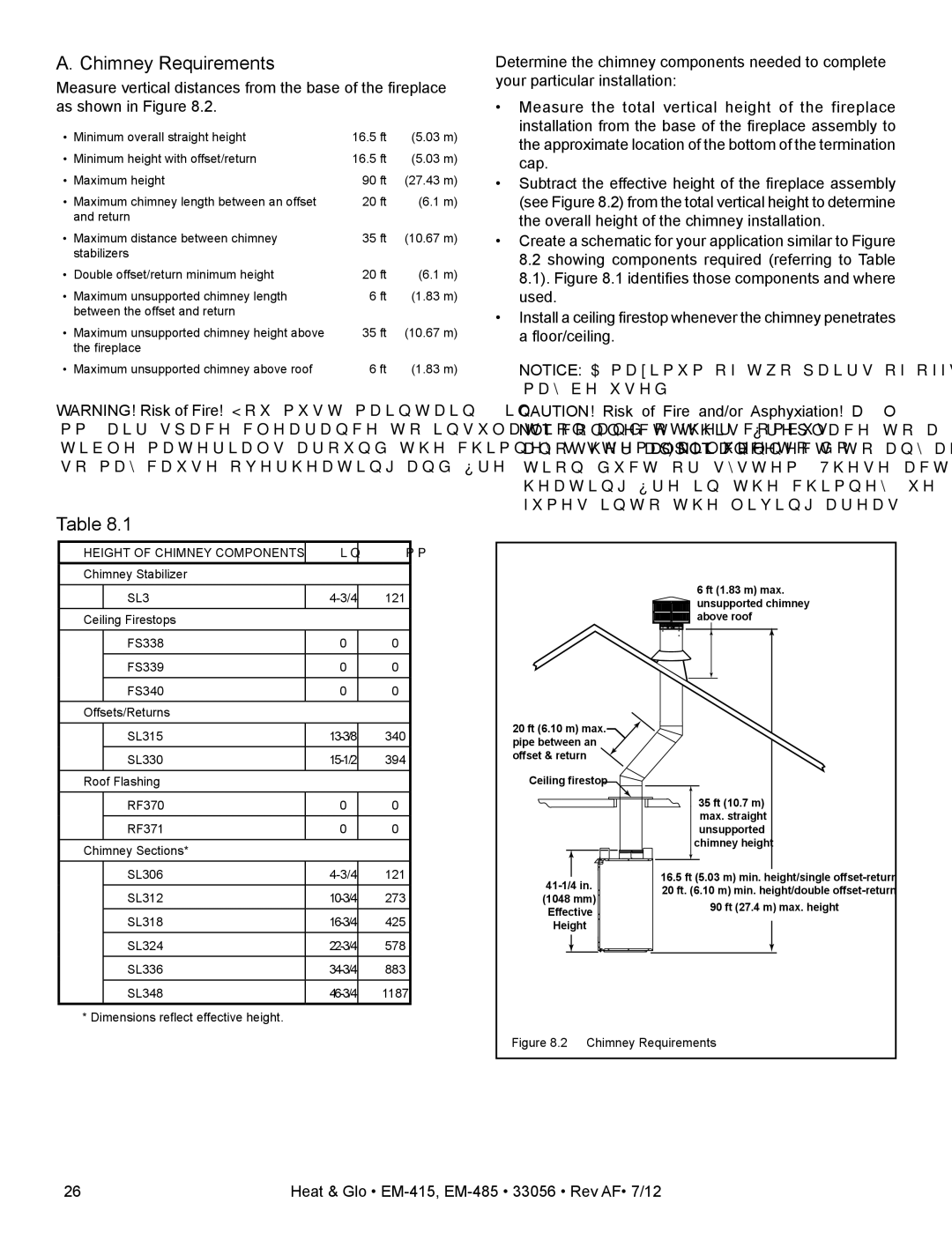 Heat & Glo LifeStyle EM-415 - 36, EM-485T - 42 owner manual Chimney Requirements, Height of Chimney Components 