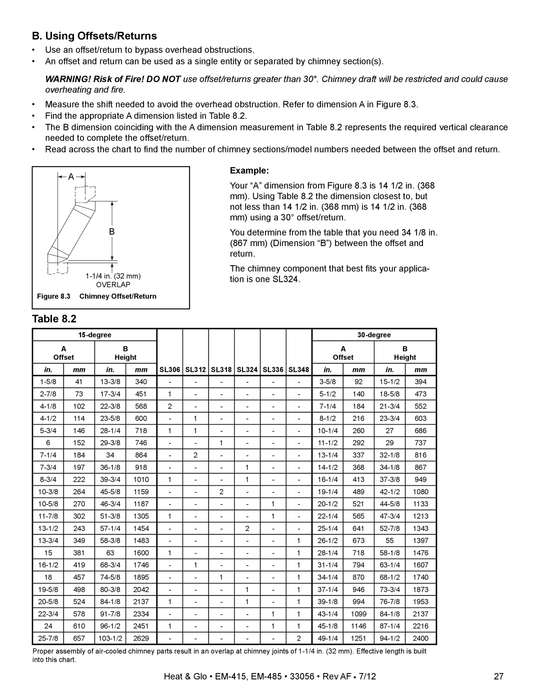 Heat & Glo LifeStyle EM-485T - 42, EM-415 - 36 owner manual Using Offsets/Returns, Example 