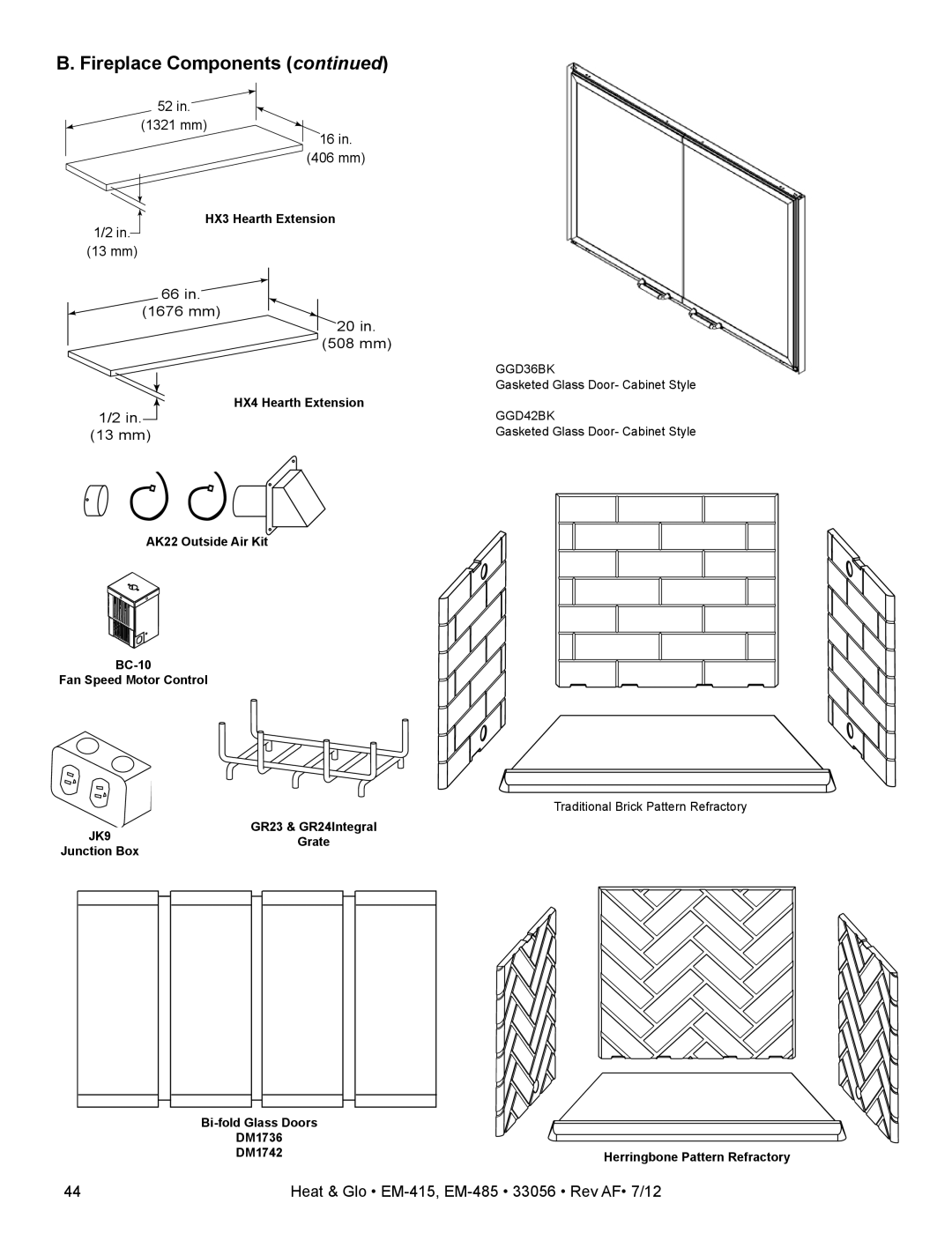 Heat & Glo LifeStyle EM-415 - 36, EM-485T - 42 owner manual 1321 mm 406 mm 