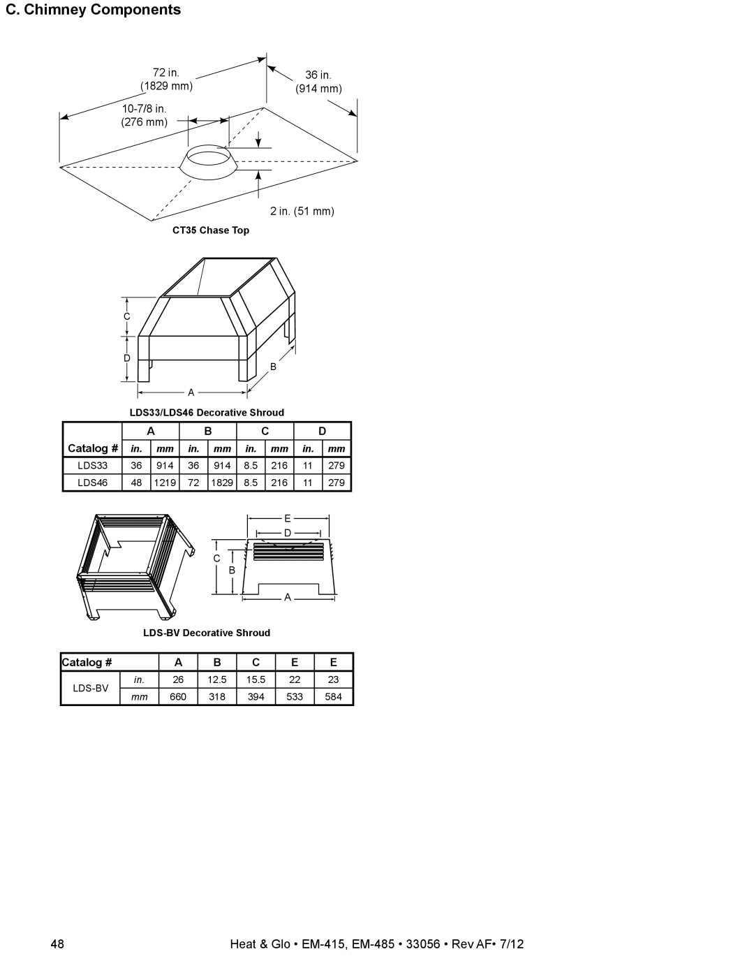 Heat & Glo LifeStyle EM-415 - 36, EM-485T - 42 owner manual 10-7/8 276 mm 