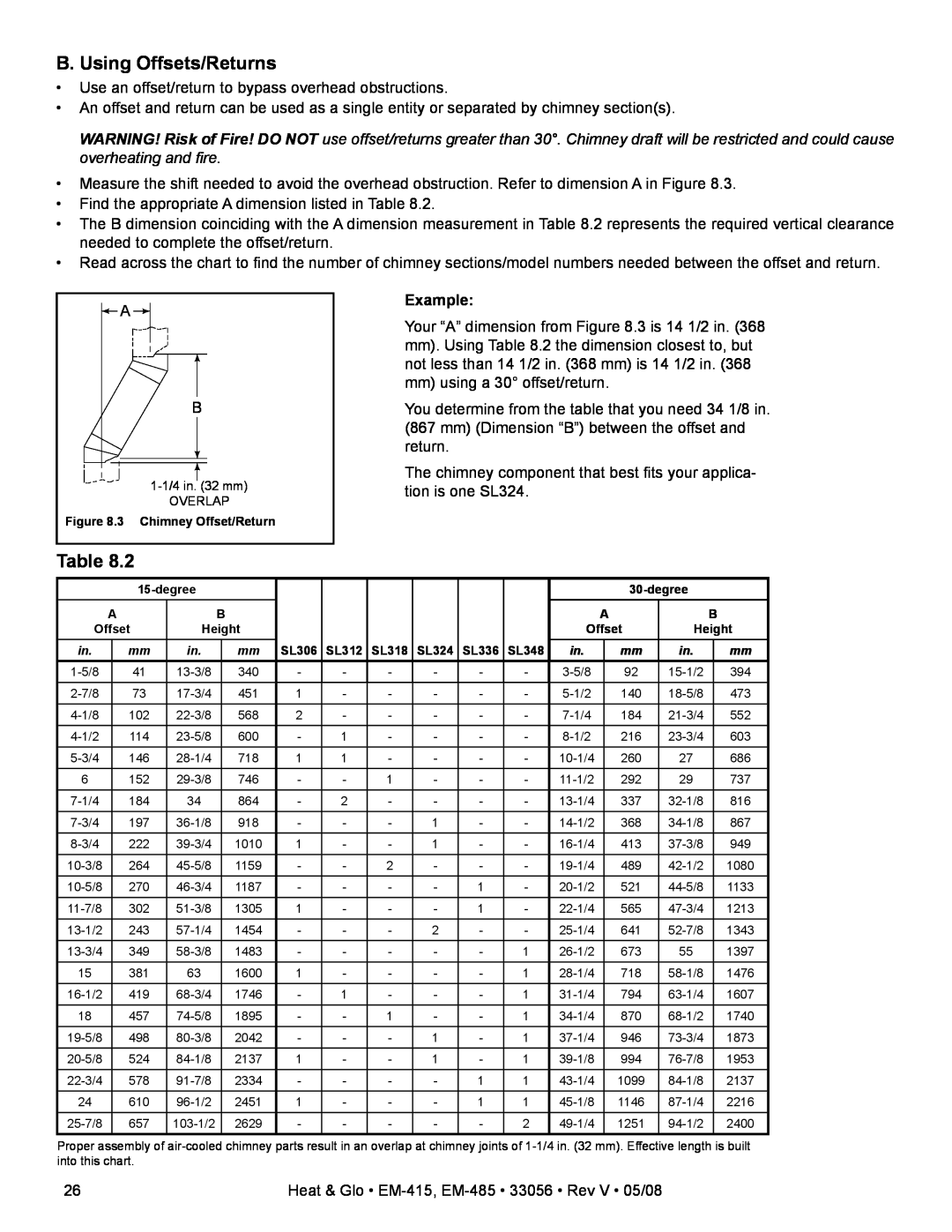 Heat & Glo LifeStyle EM-415H, EM-485TH owner manual B. Using Offsets/Returns 