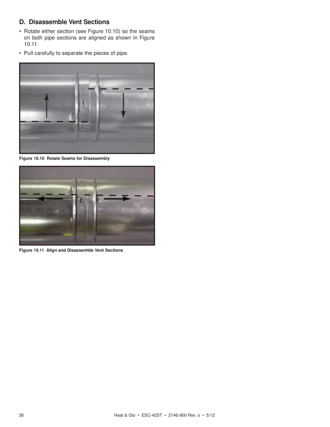 Heat & Glo LifeStyle ESC-42ST owner manual Disassemble Vent Sections, Rotate Seams for Disassembly 