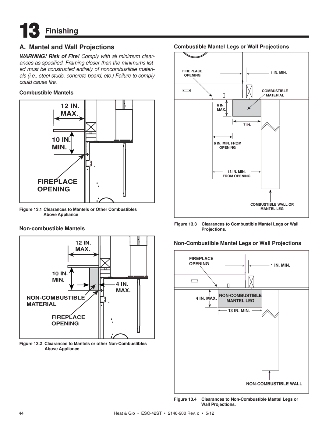 Heat & Glo LifeStyle ESC-42ST owner manual Finishing, Mantel and Wall Projections 