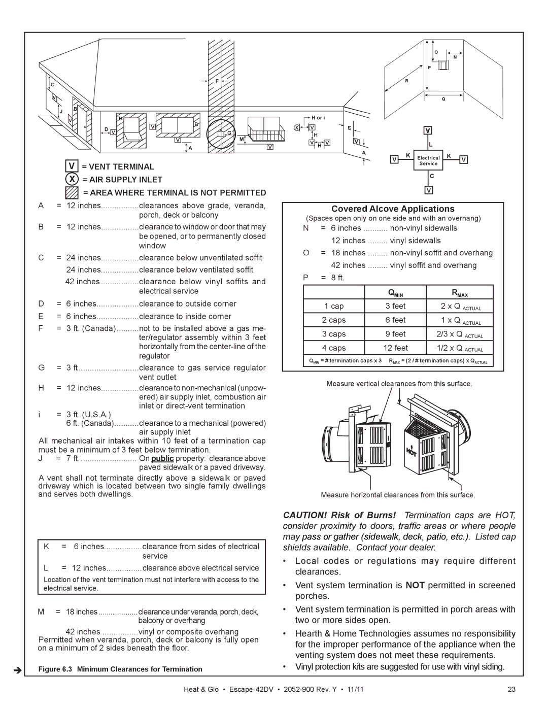 Heat & Glo LifeStyle Escape-42DVLP owner manual Covered Alcove Applications, Porch, deck or balcony 