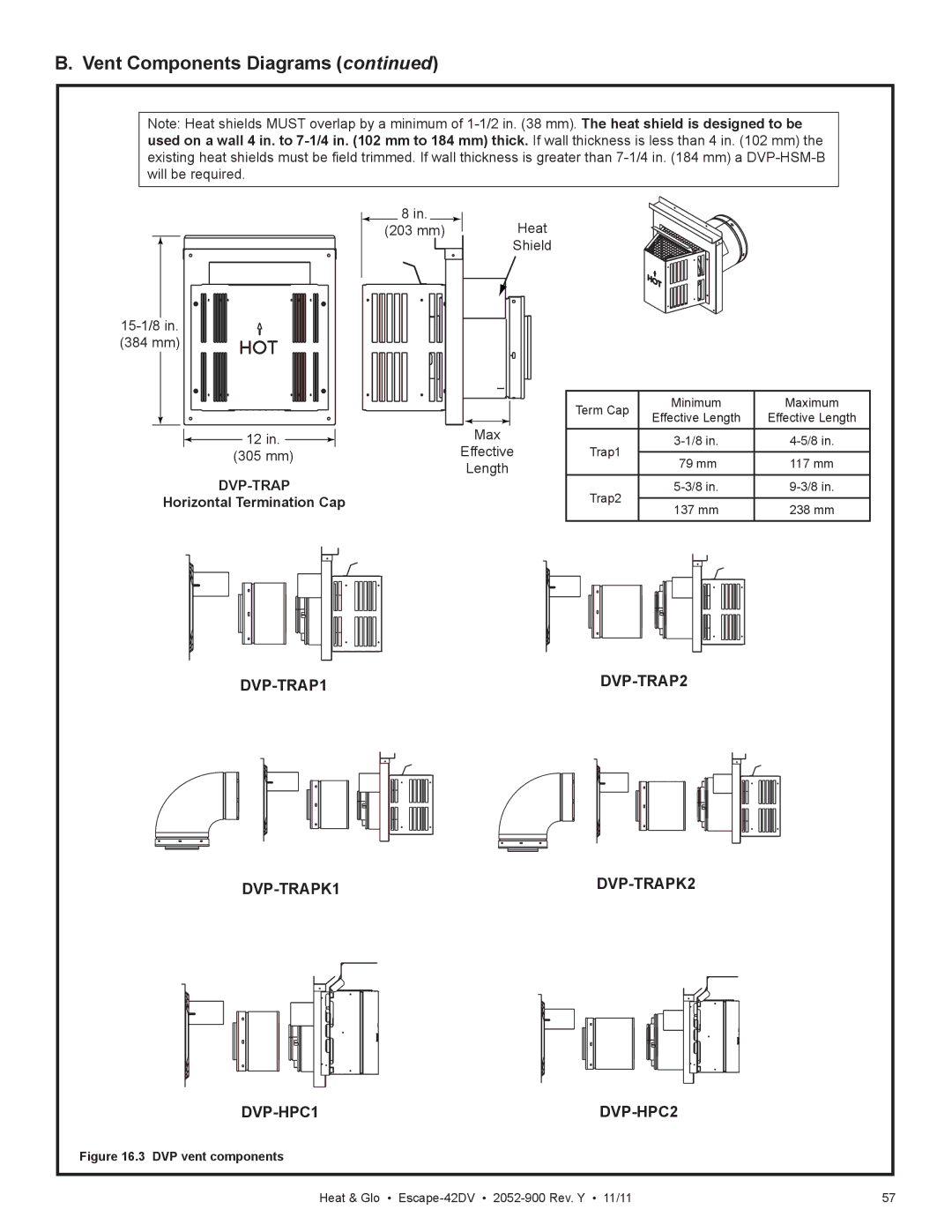 Heat & Glo LifeStyle Escape-42DVLP owner manual DVP-TRAP1 DVP-TRAP2 DVP-TRAPK1 DVP-TRAPK2 DVP-HPC1 DVP-HPC2 