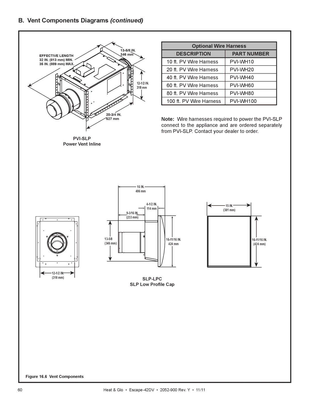 Heat & Glo LifeStyle Escape-42DVLP owner manual Optional Wire Harness, Description Part Number 