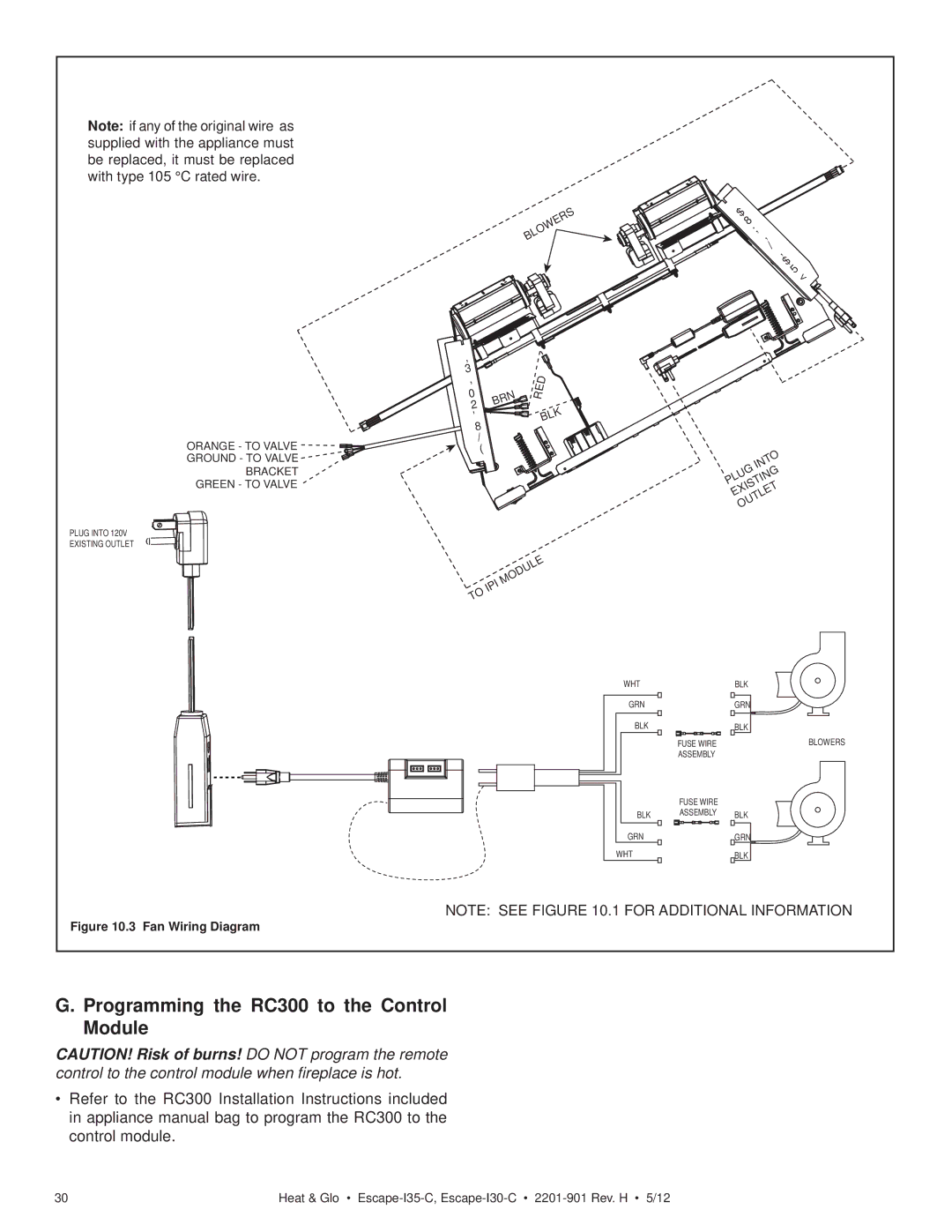 Heat & Glo LifeStyle ESCAPE-I35-C owner manual Programming the RC300 to the Control Module 