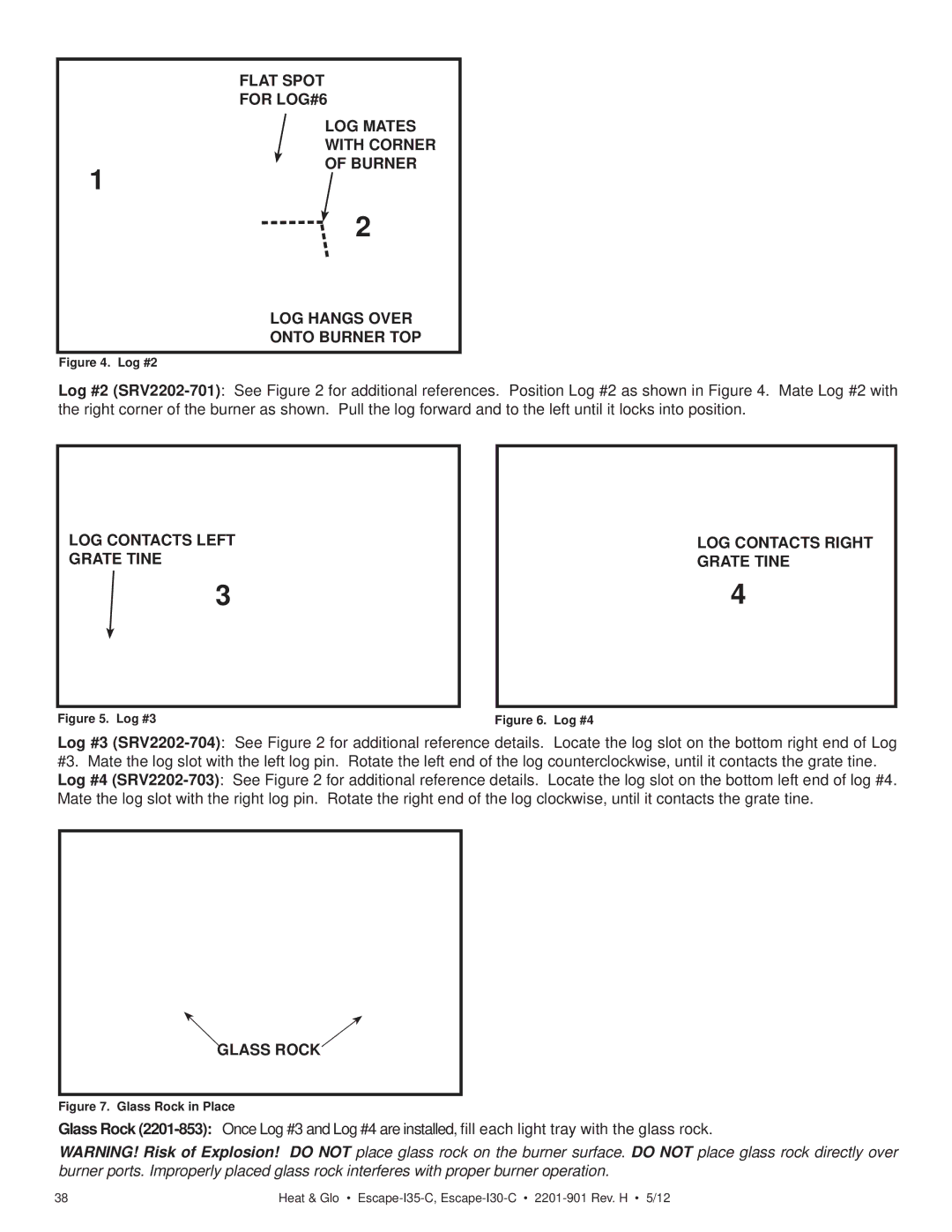 Heat & Glo LifeStyle ESCAPE-I35-C owner manual LOG Contacts Left Grate Tine LOG Contacts Right Grate Tine 