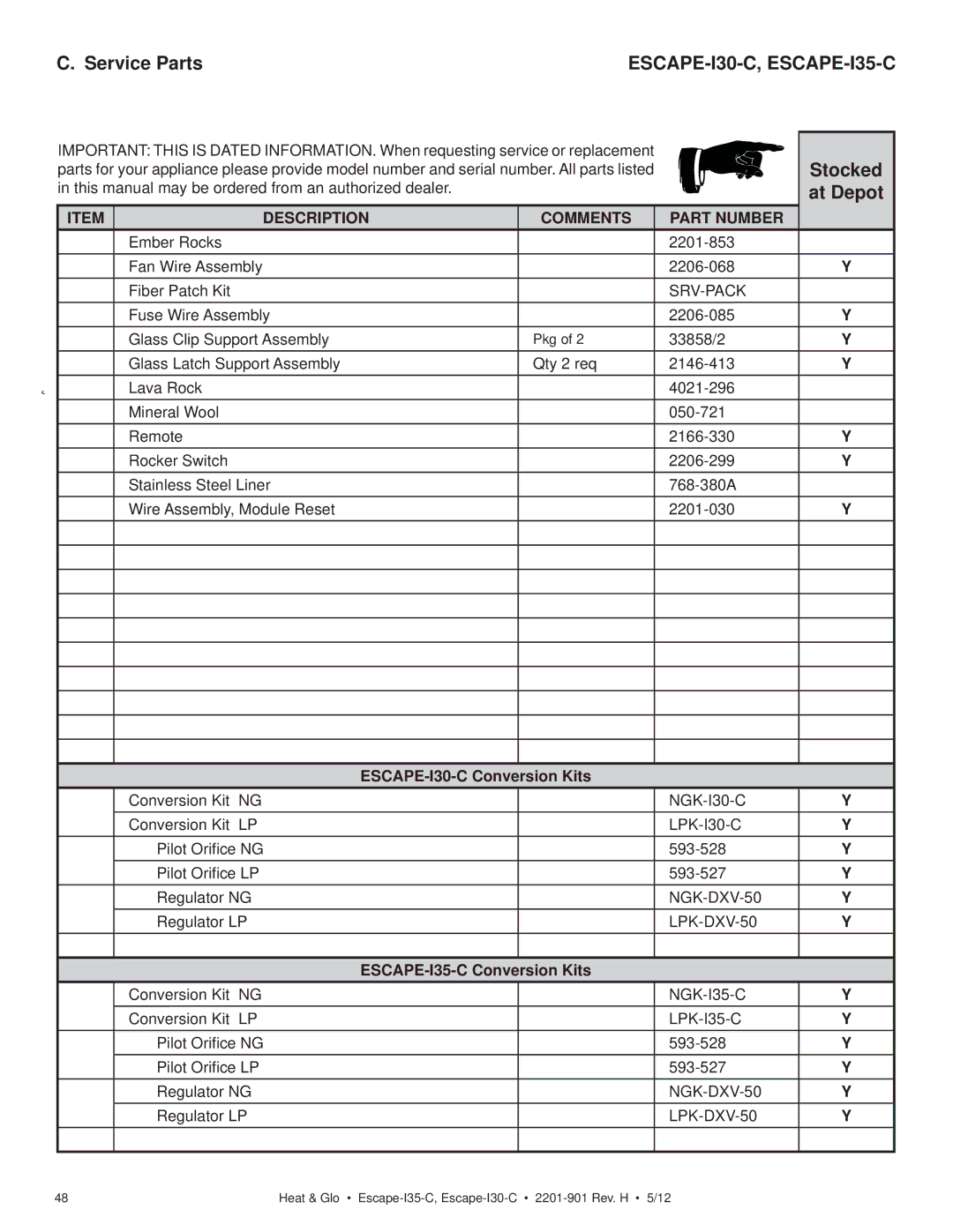 Heat & Glo LifeStyle owner manual ESCAPE-I30-C Conversion Kits, ESCAPE-I35-C Conversion Kits 