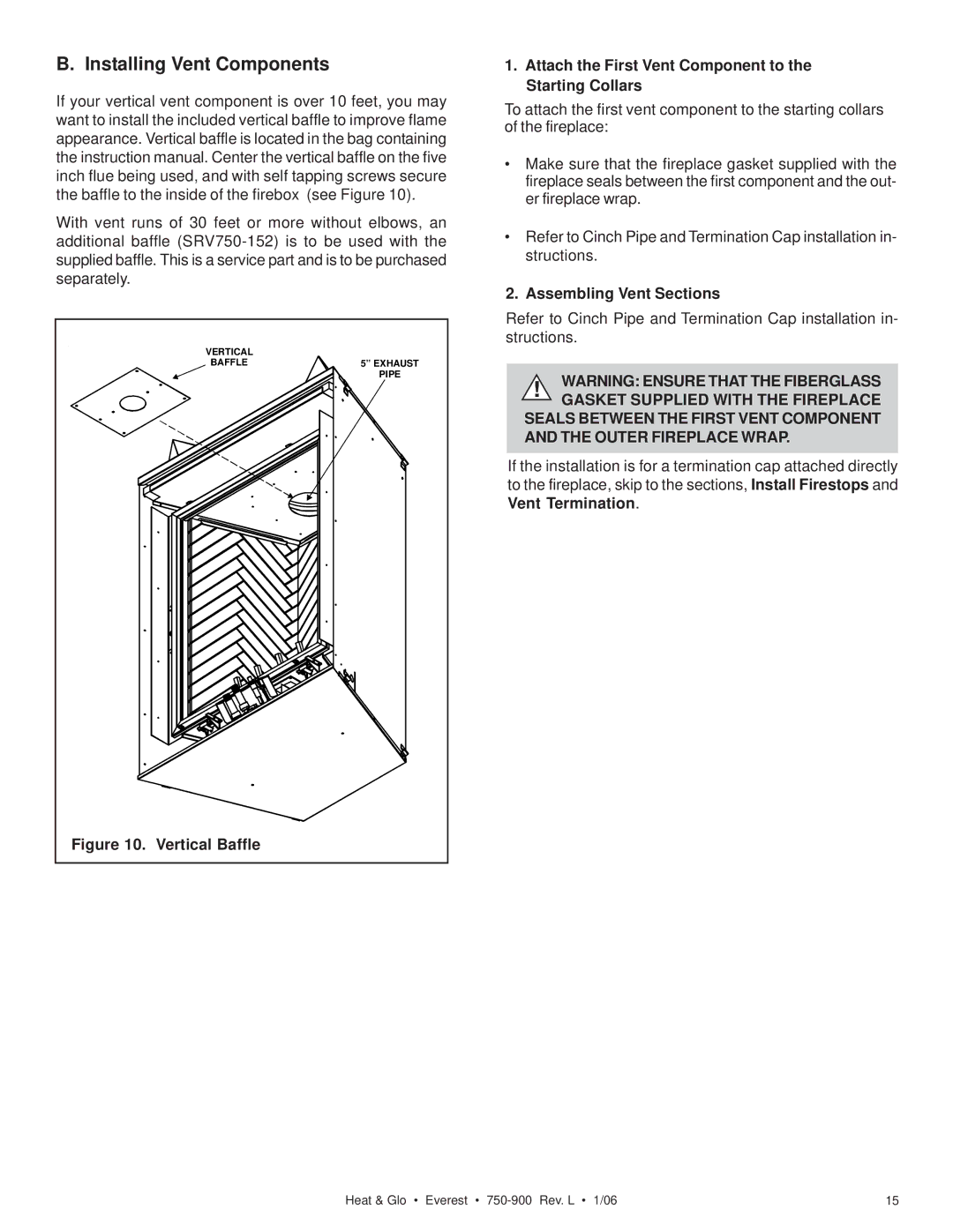 Heat & Glo LifeStyle EVEREST manual Installing Vent Components, Assembling Vent Sections 